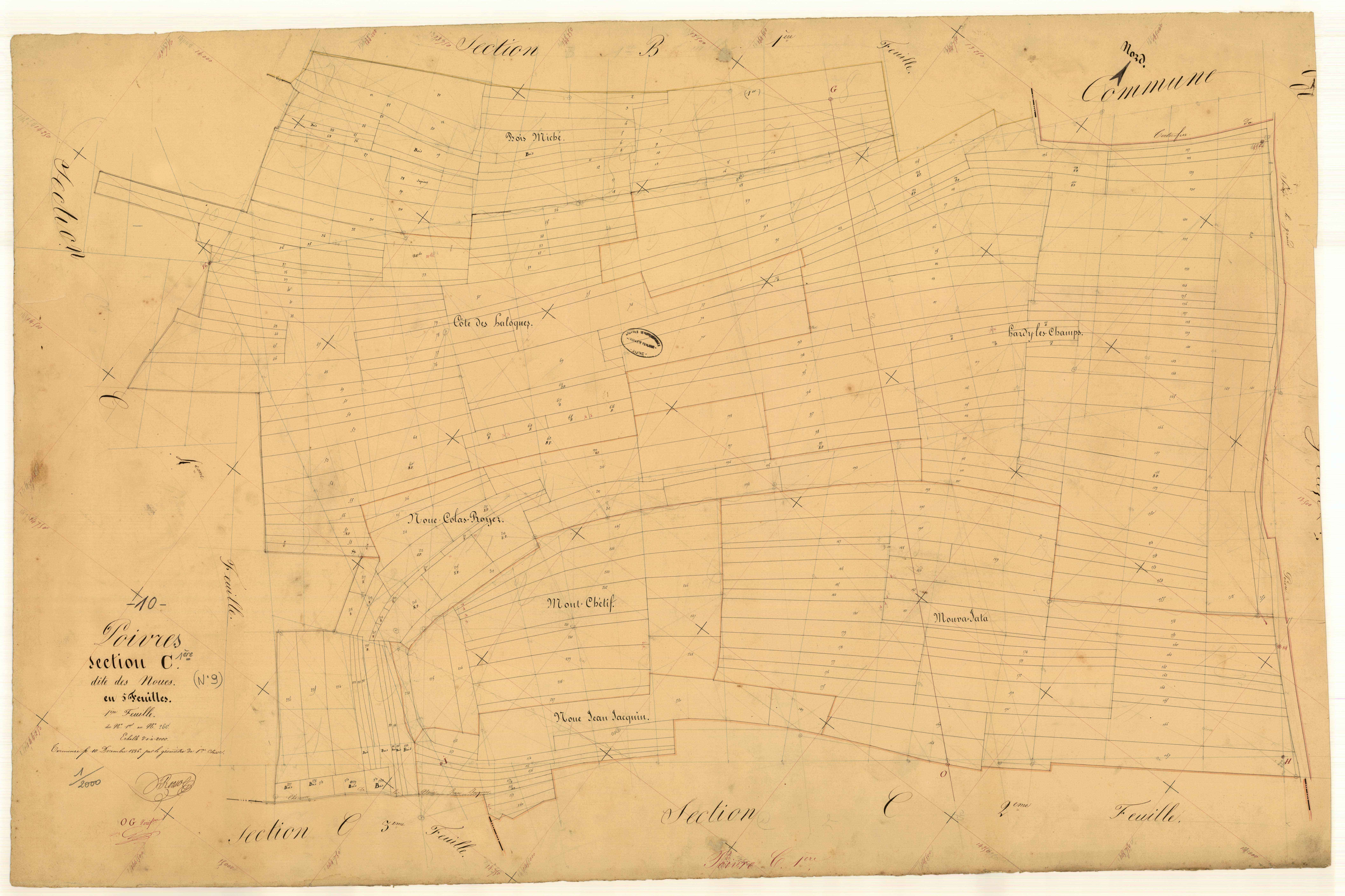 Poivres, section C dite des Noues, feuille n° 1, parcelles n° 1-260