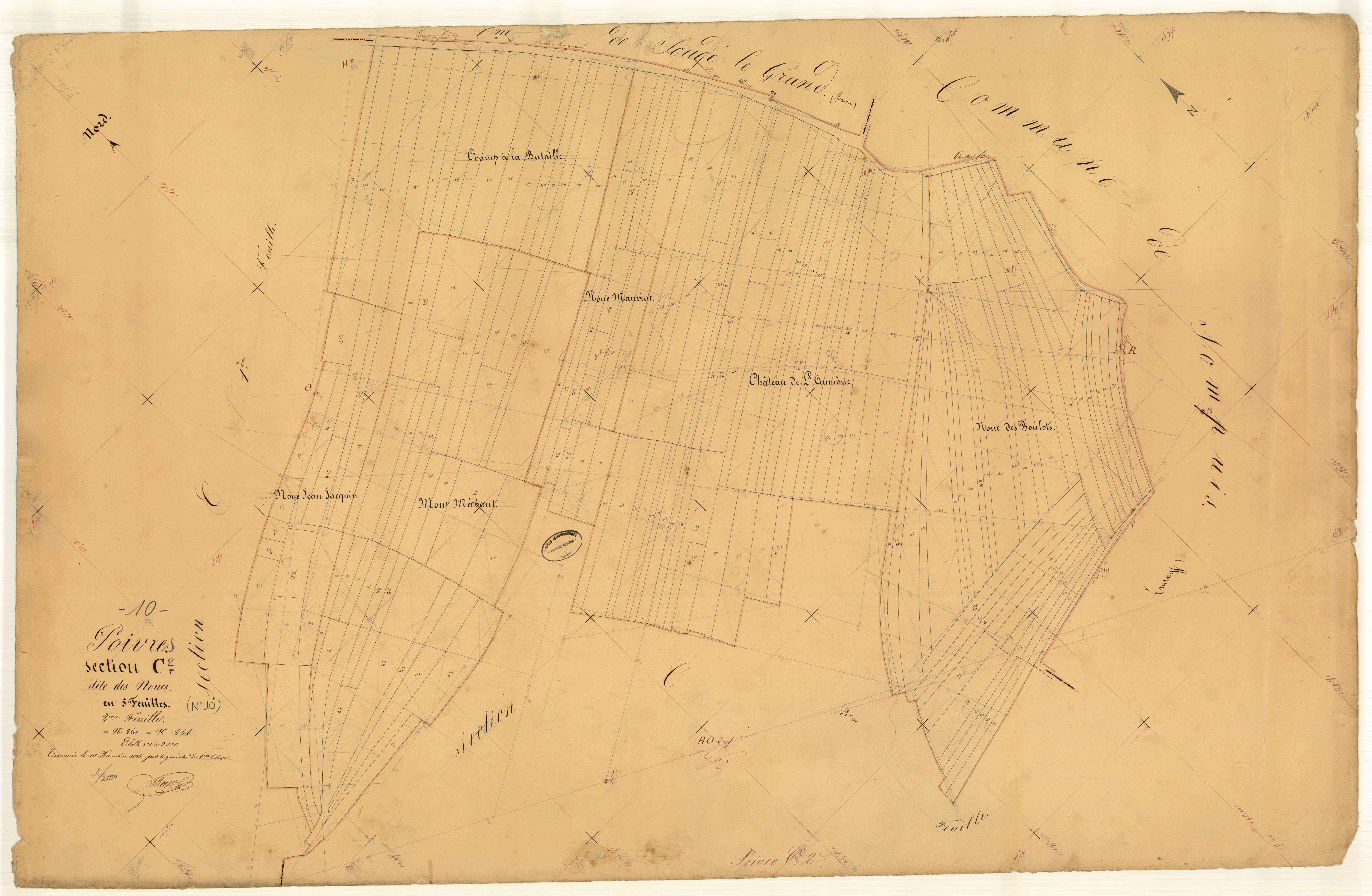 Poivres, section C dite des Noues, feuille n° 2, parcelles n° 261-446