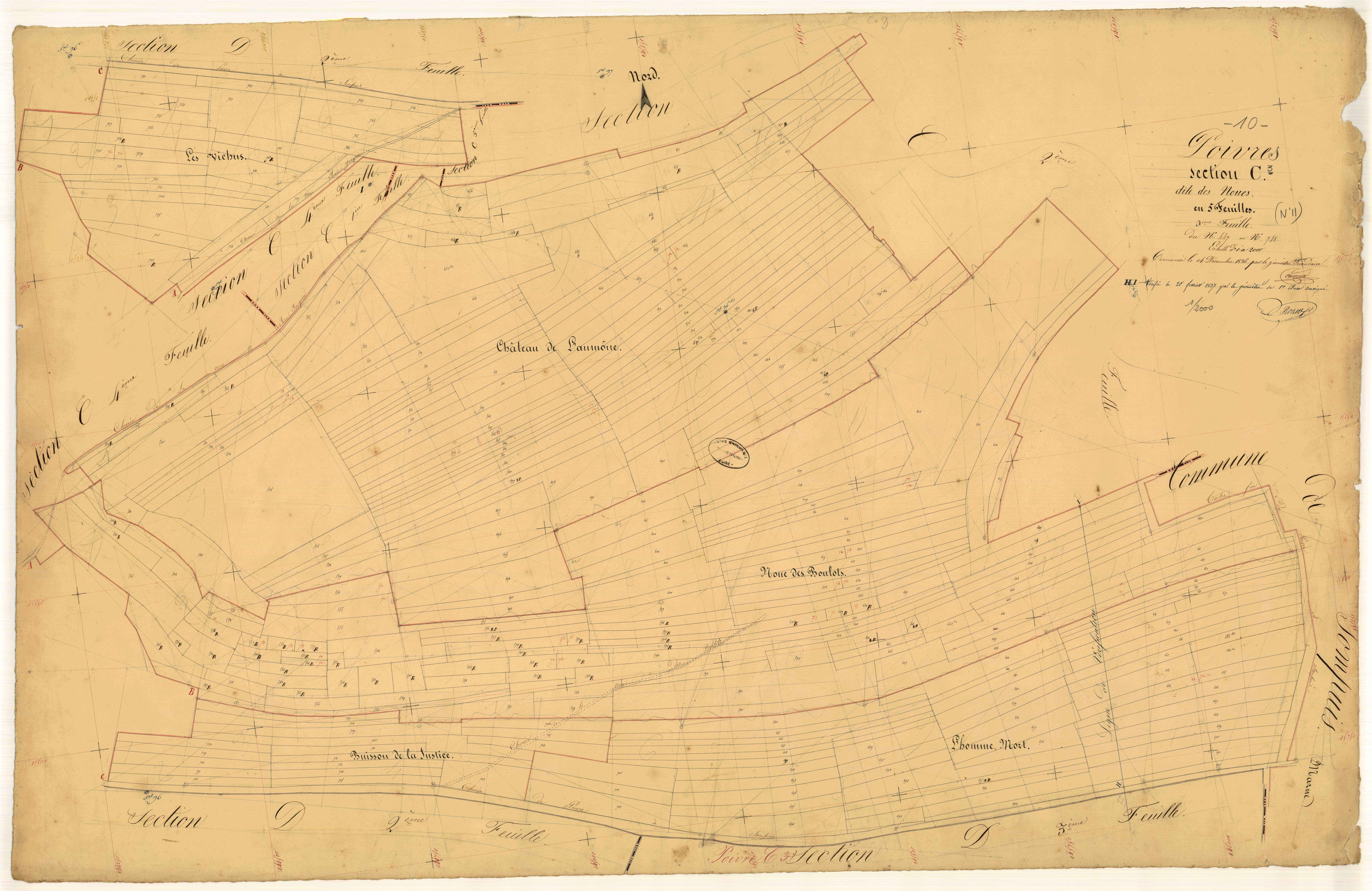 Poivres, section C dite des Noues, feuille n° 3, parcelles n° 447-748