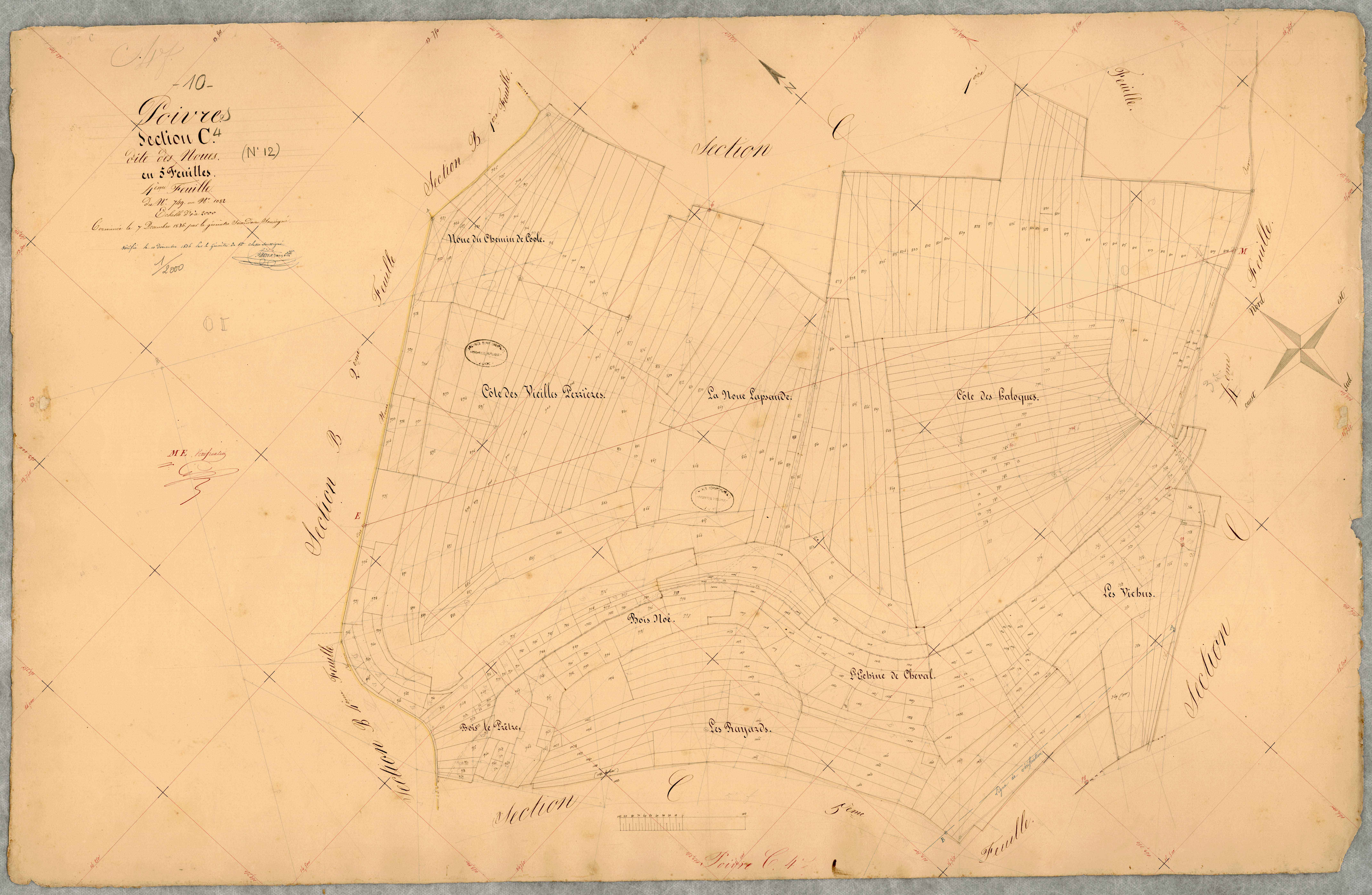 Poivres, section C dite des Noues, feuille n° 4, parcelles n° 749-1082