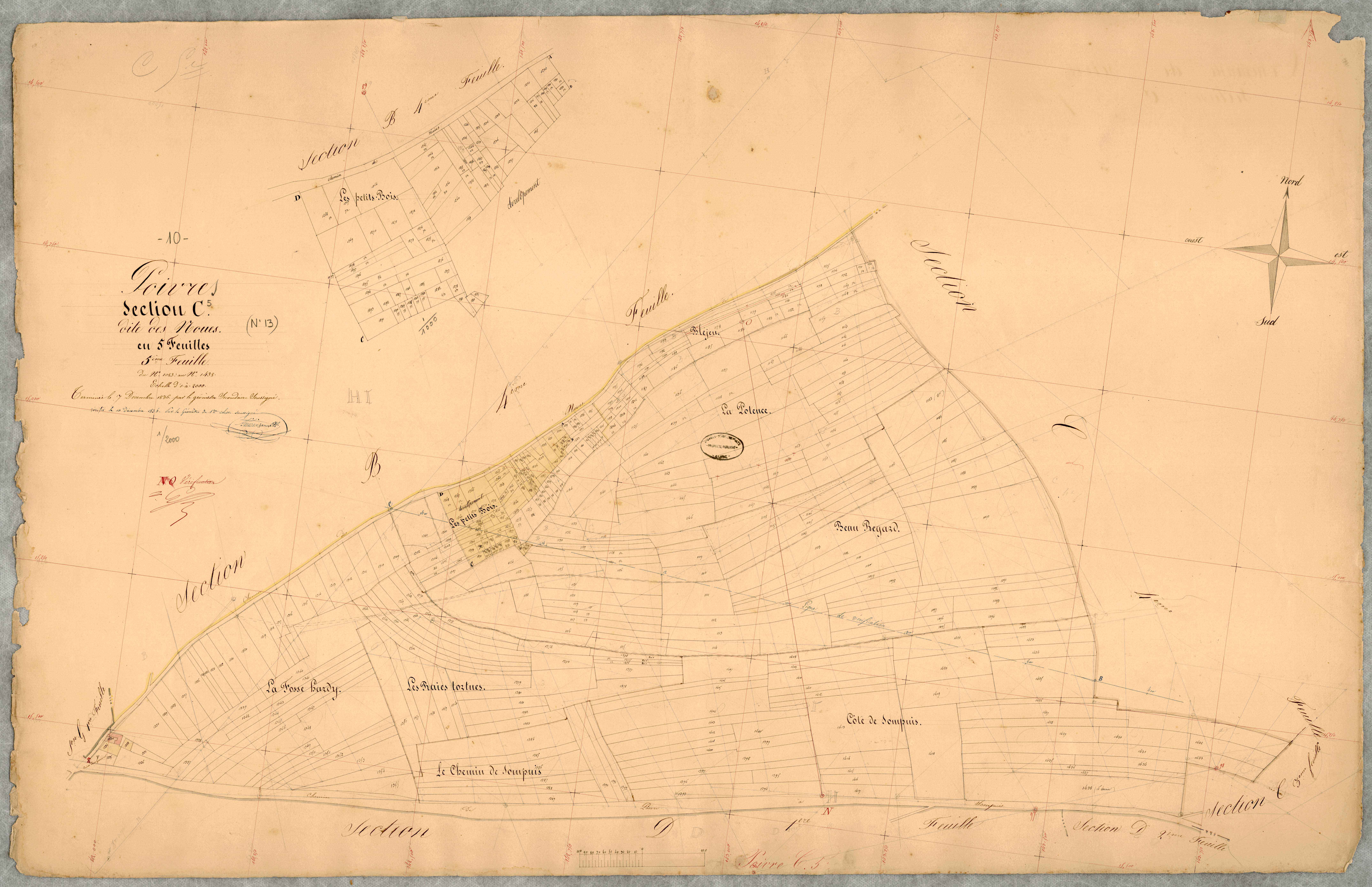 Poivres, section C dite des Noues, feuille n° 5, parcelles n° 1083-1438