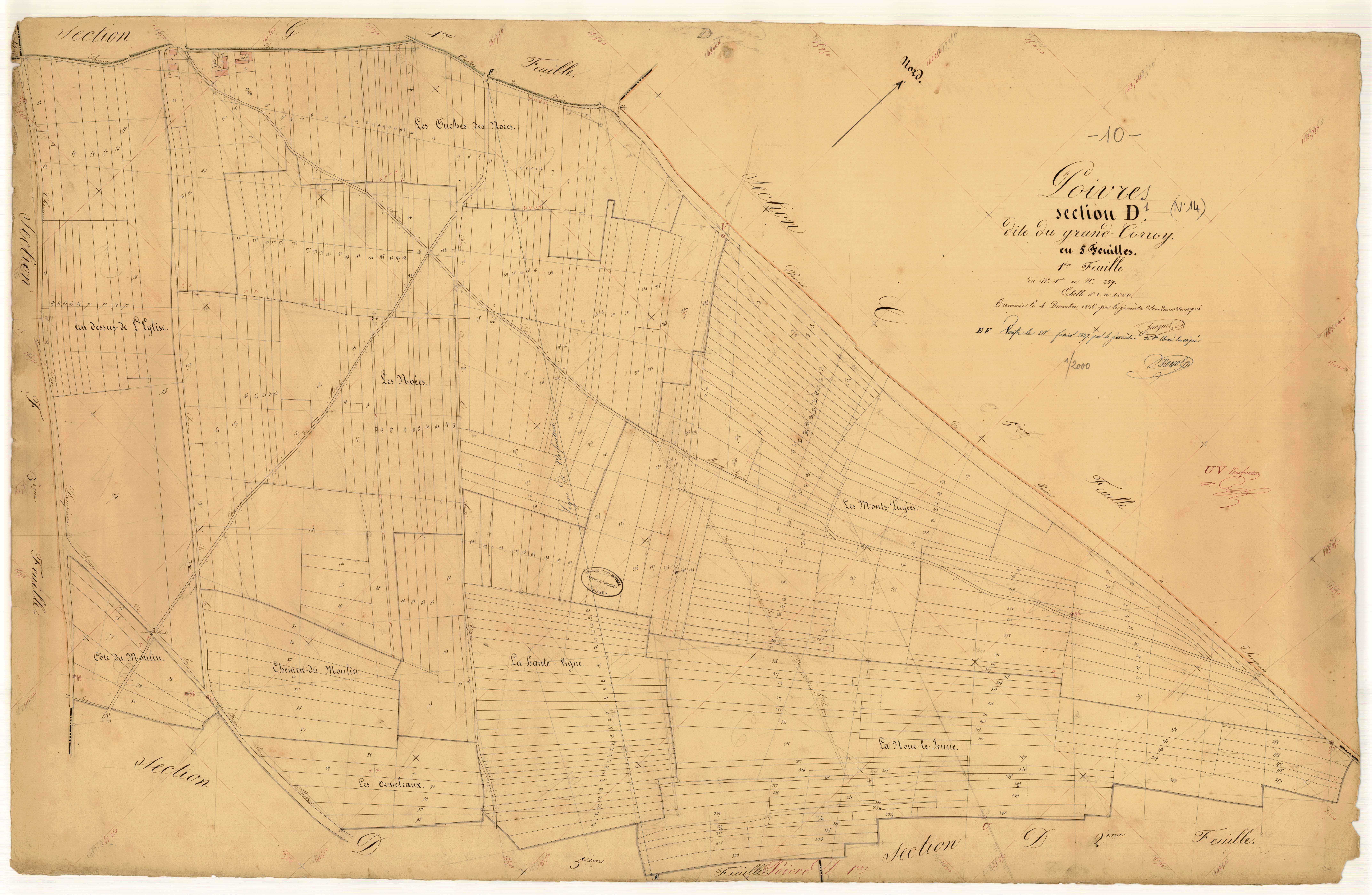 Poivres, section D dite du Grand Corroy, feuille n° 1, parcelles n° 1-357