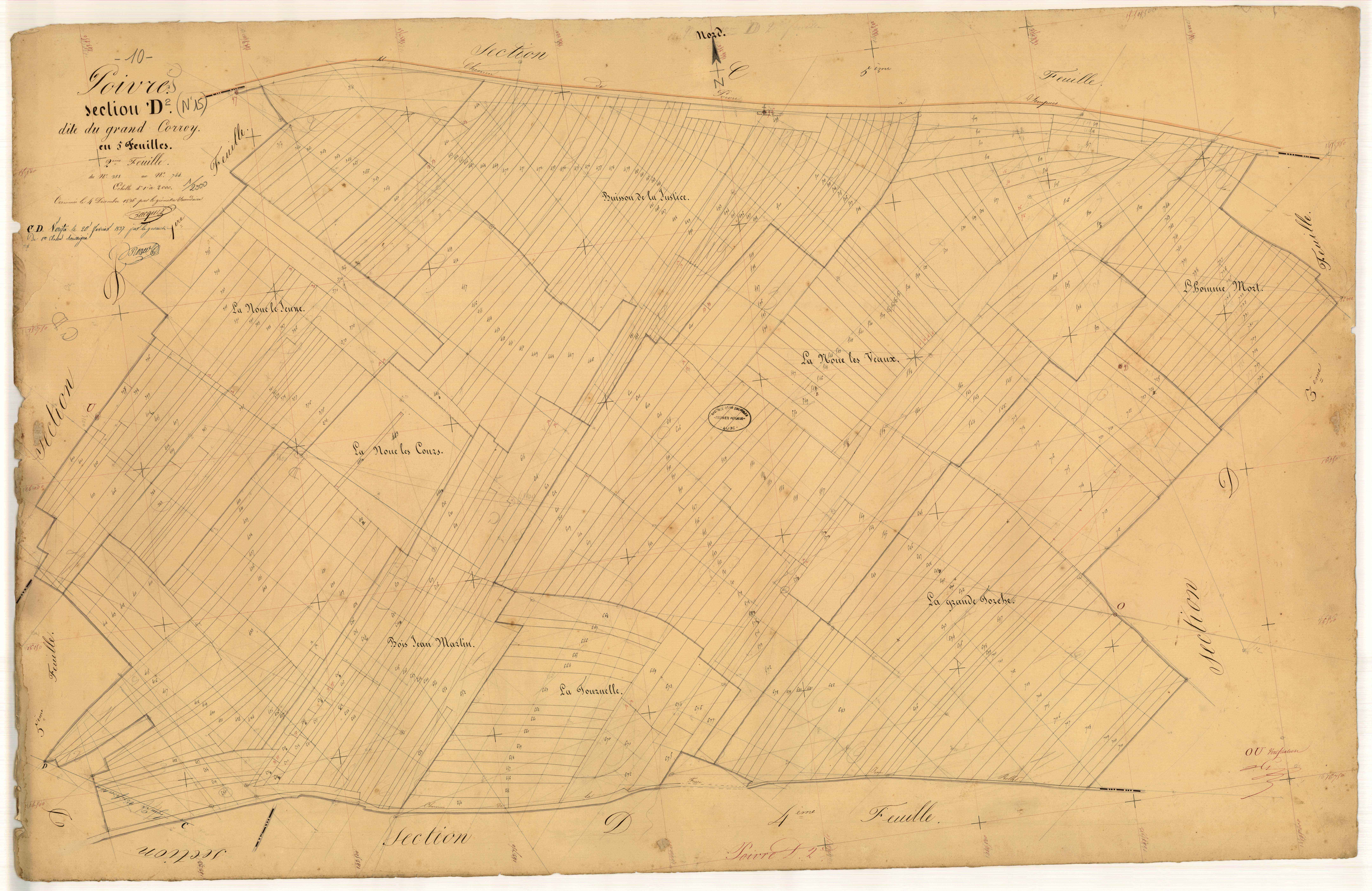 Poivres, section D dite du Grand Corroy, feuille n° 2, parcelles n° 358-744