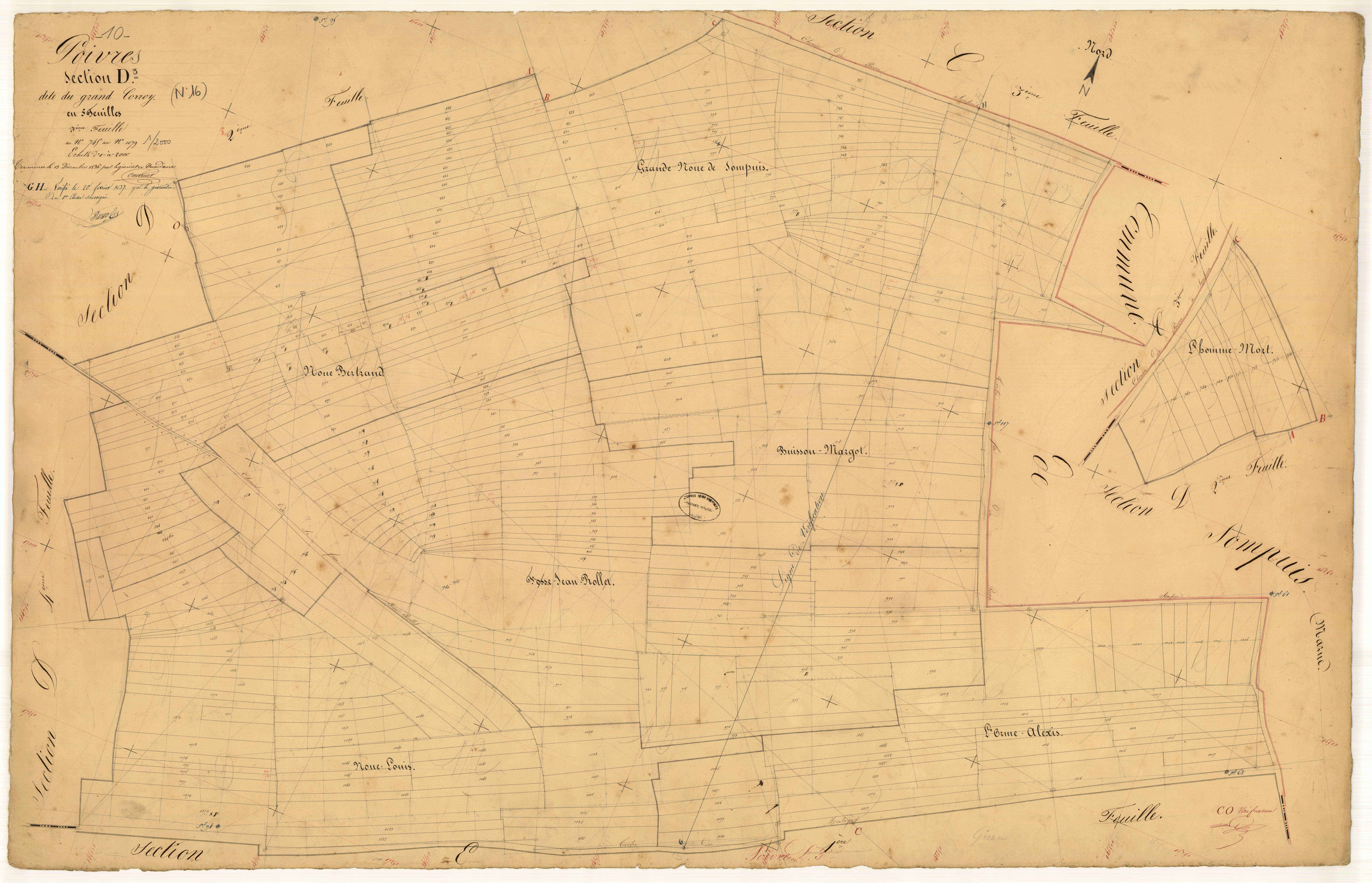 Poivres, section D dite du Grand Corroy, feuille n° 3, parcelles n° 745-1079