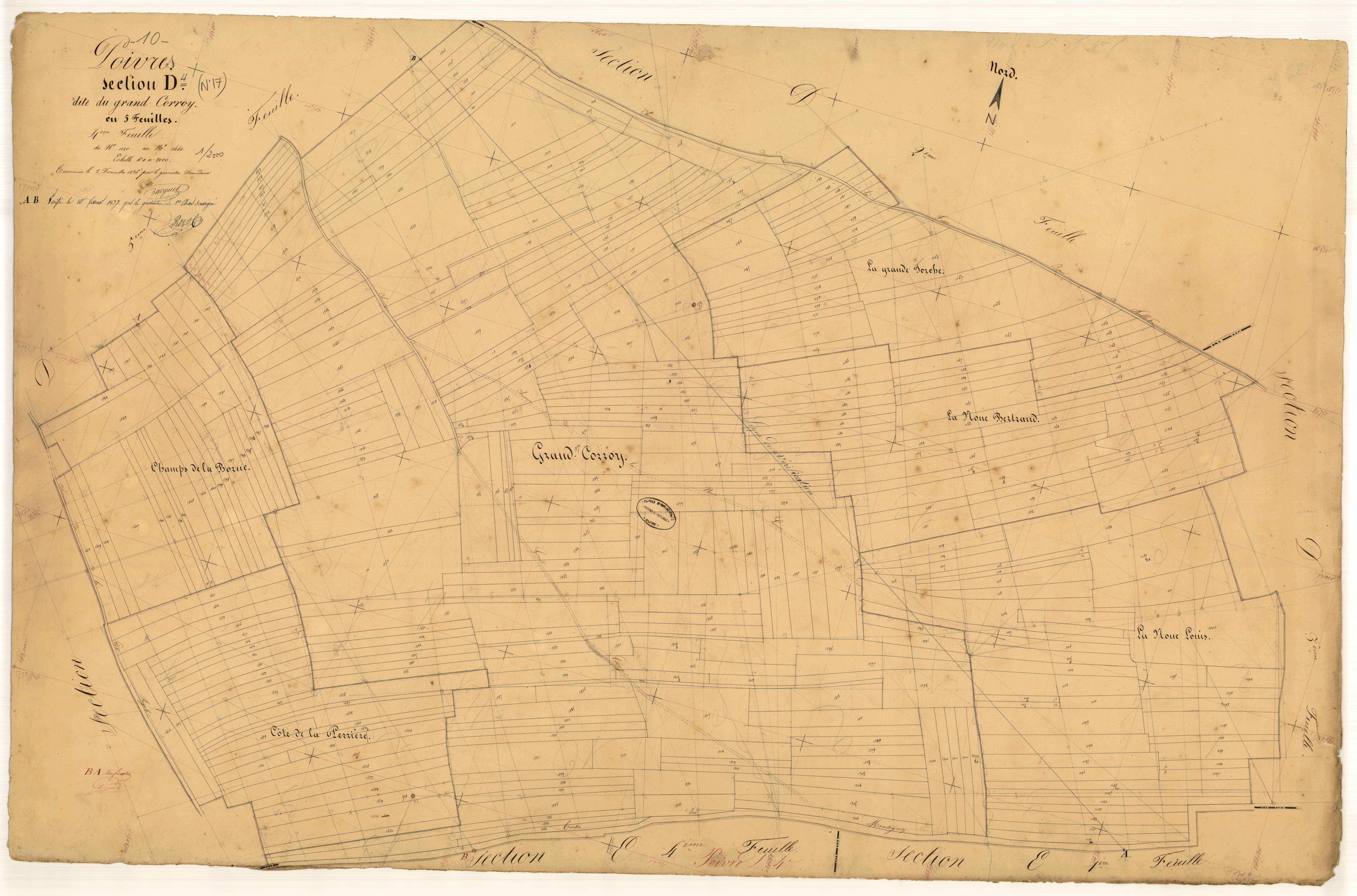 Poivres, section D dite du Grand Corroy, feuille n° 4, parcelles n° 1080-1441