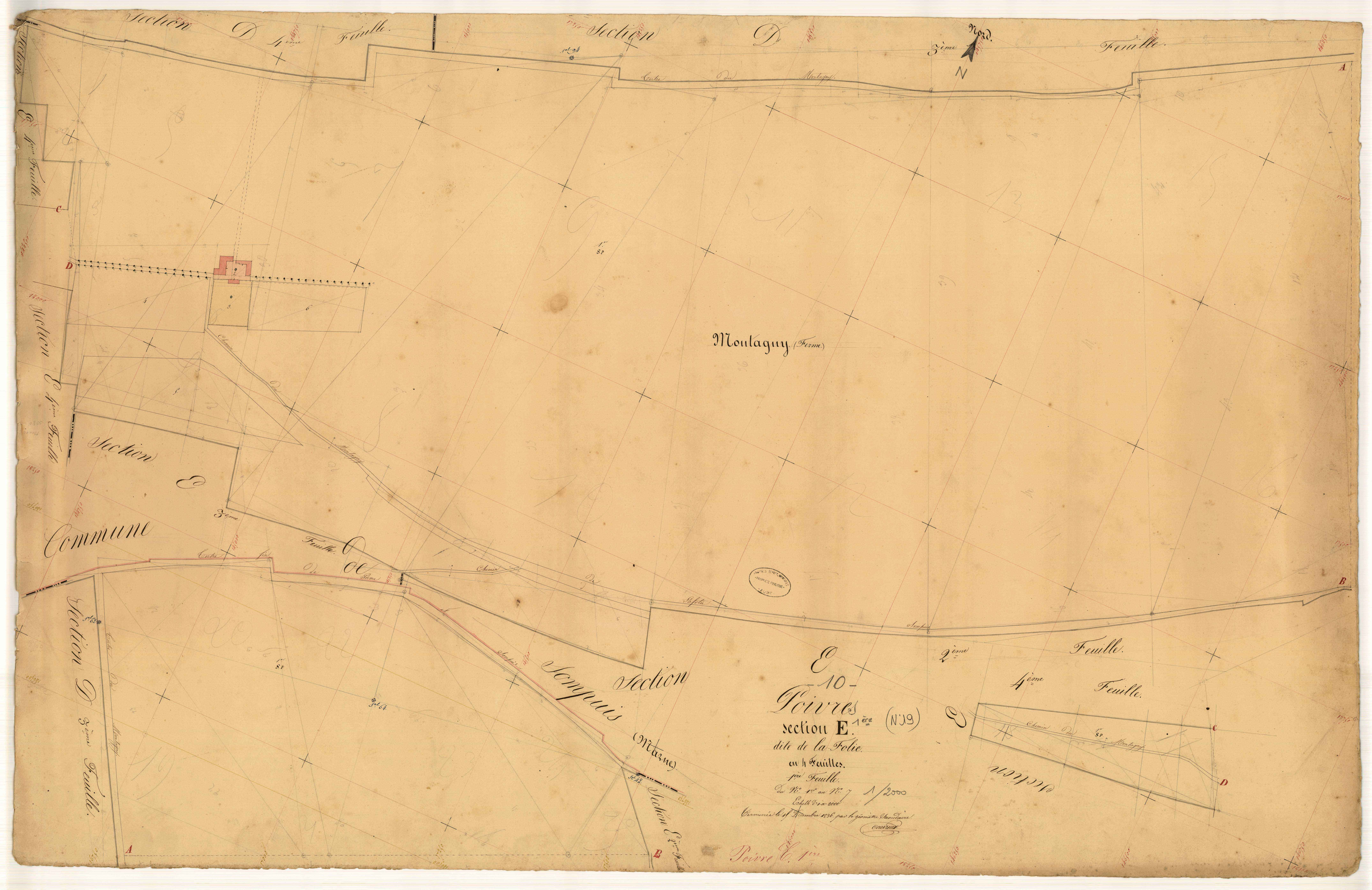 Poivres, section E dite de la Folie, feuille n° 1, parcelles n° 1-7