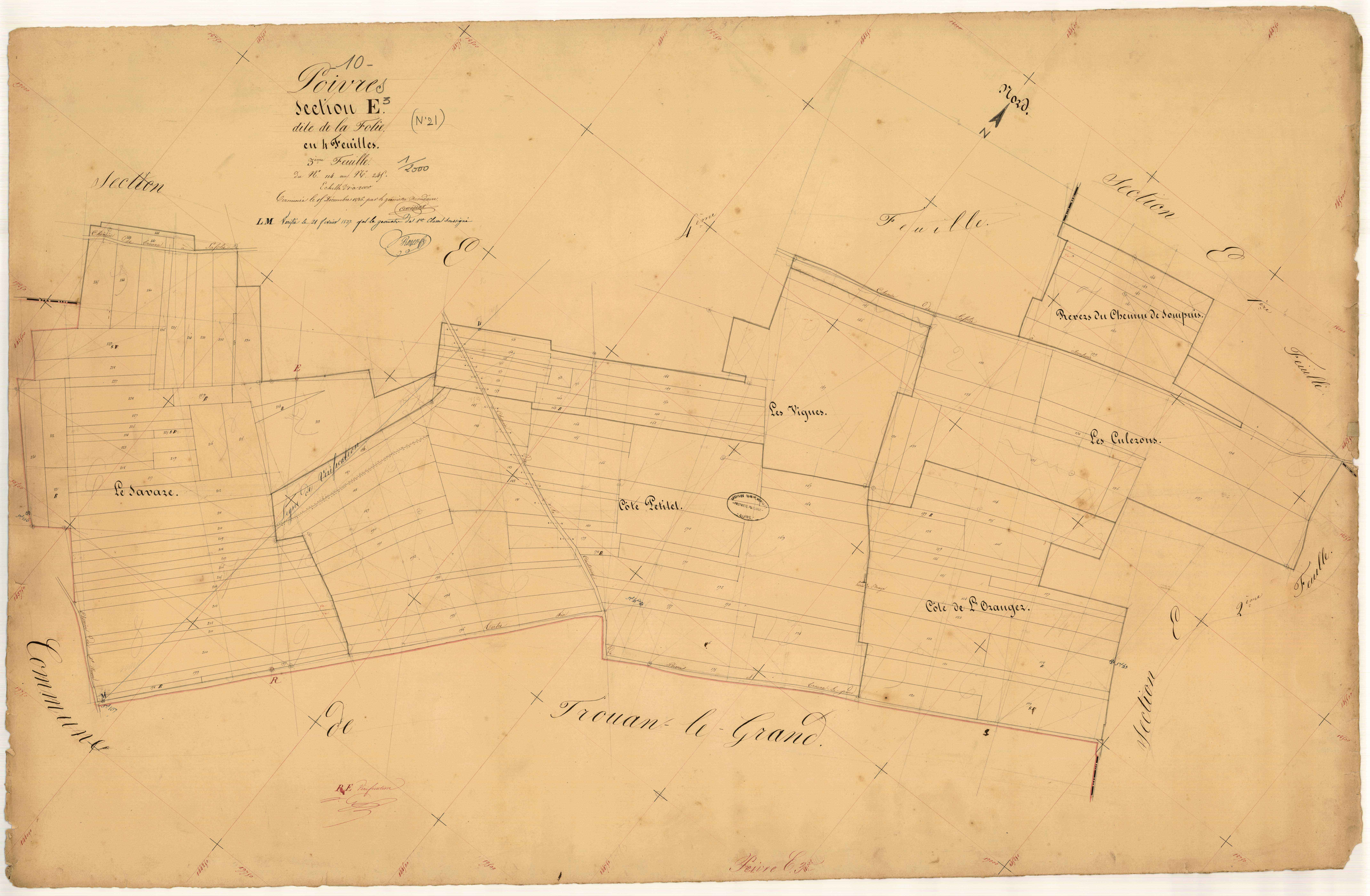 Poivres, section E dite de la Folie, feuille n° 3, parcelles n° 114-245