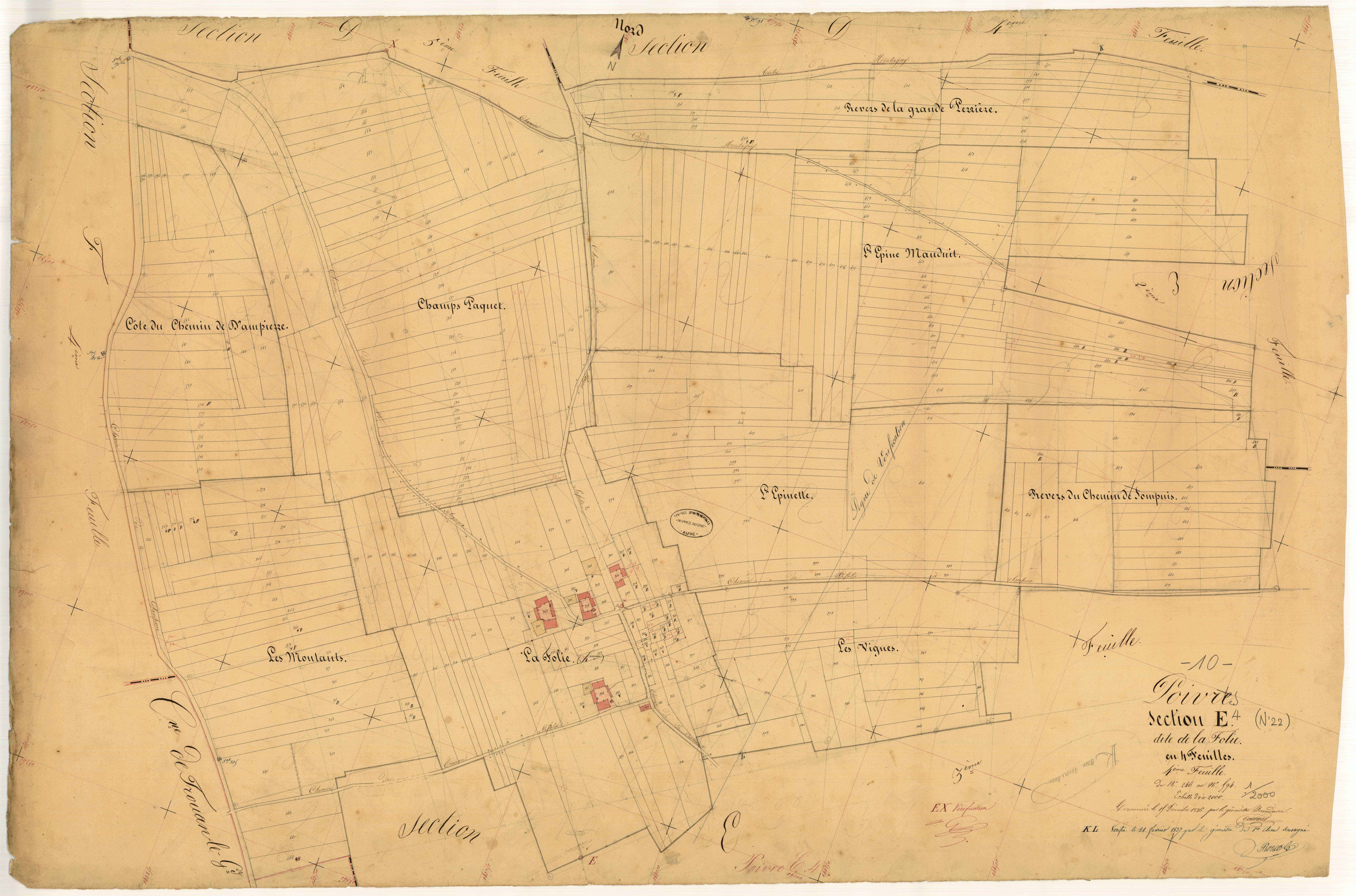 Poivres, section E dite de la Folie, feuille n° 4, parcelles n° 246-594