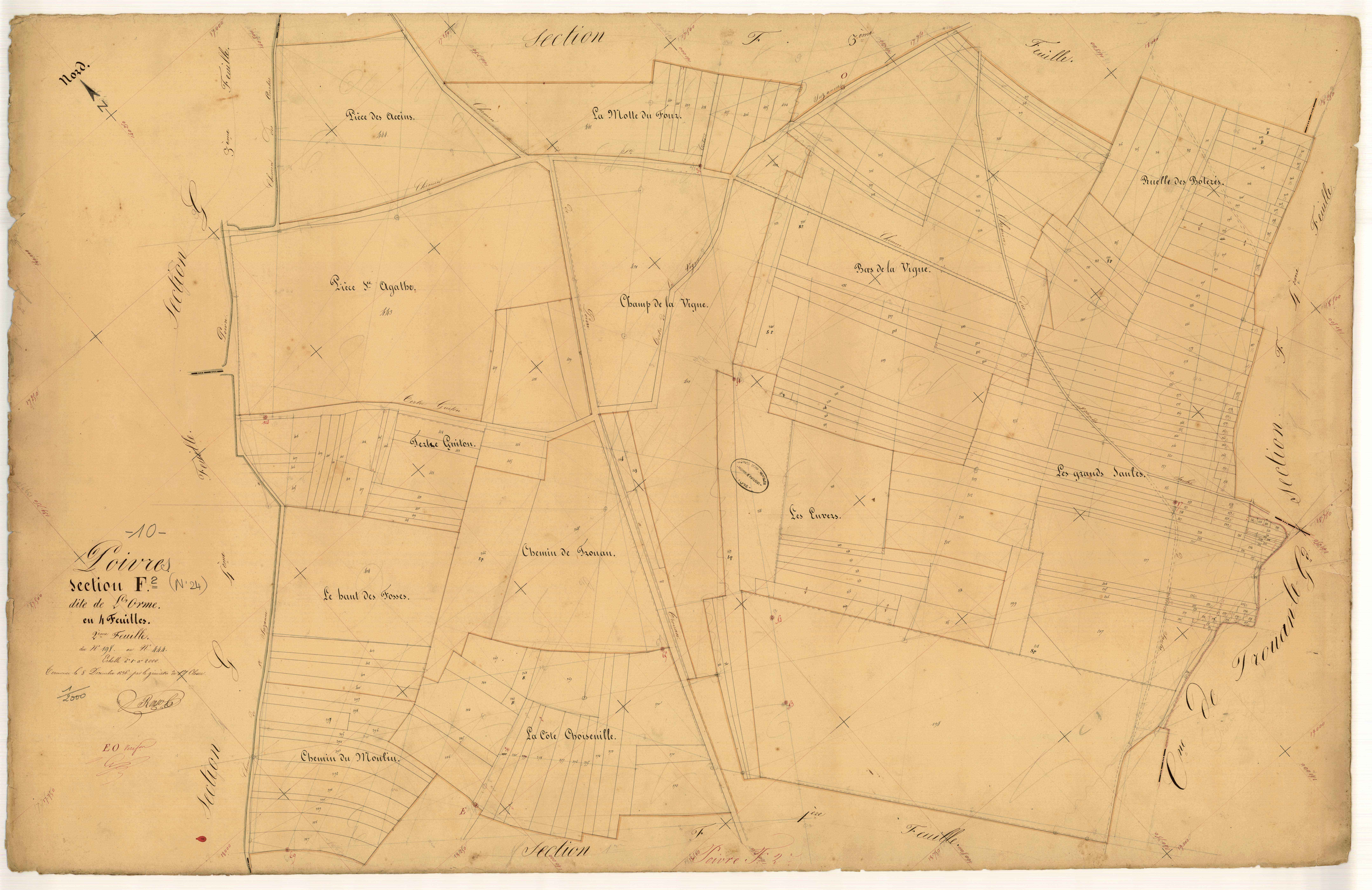 Poivres, section F dite de l'Orme, feuille n° 2, parcelles n° 198-444