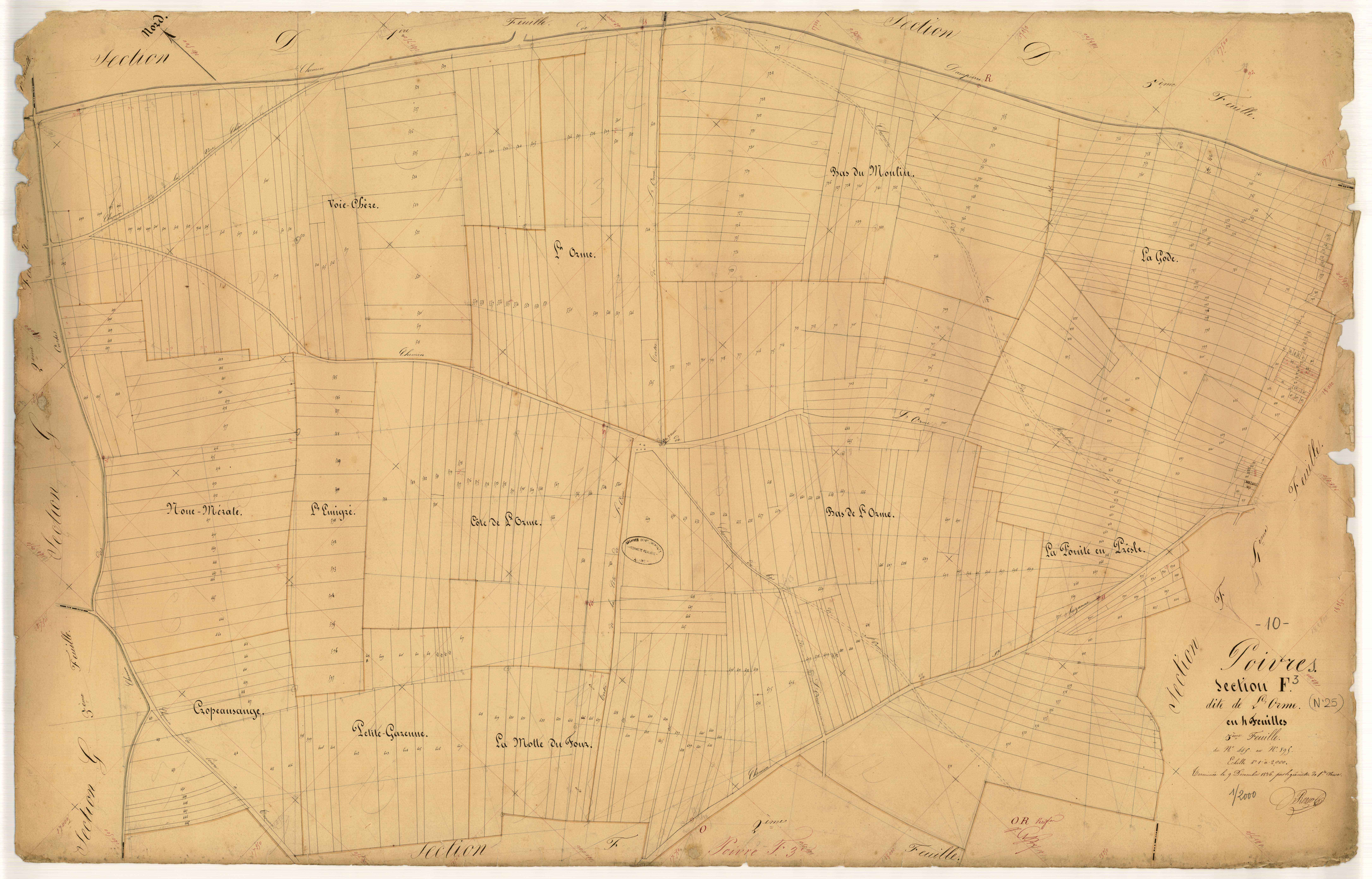 Poivres, section F dite de l'Orme, feuille n° 3, parcelles n° 445-895
