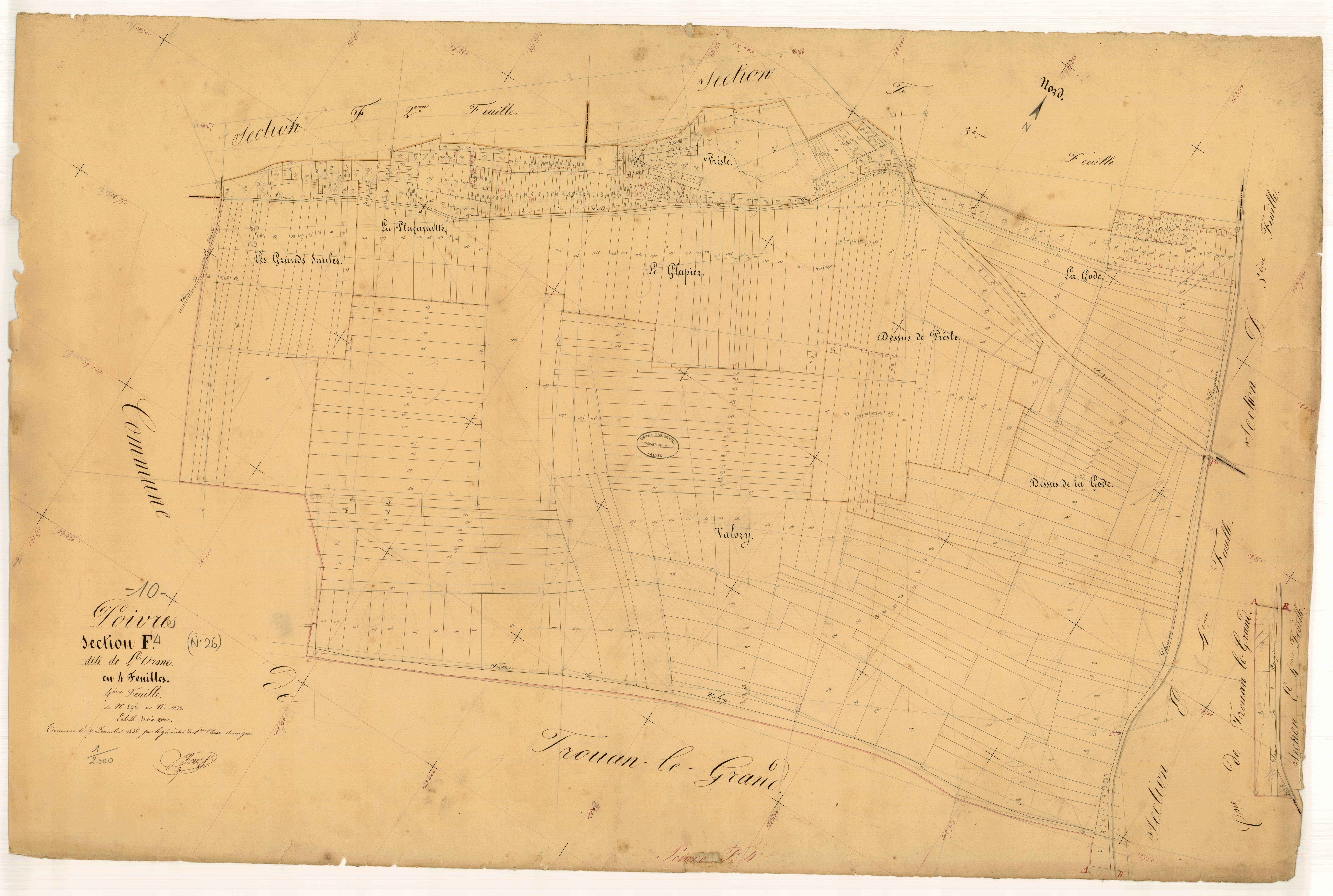 Poivres, section F dite de l'Orme, feuille n° 4, parcelles n° 896-1442