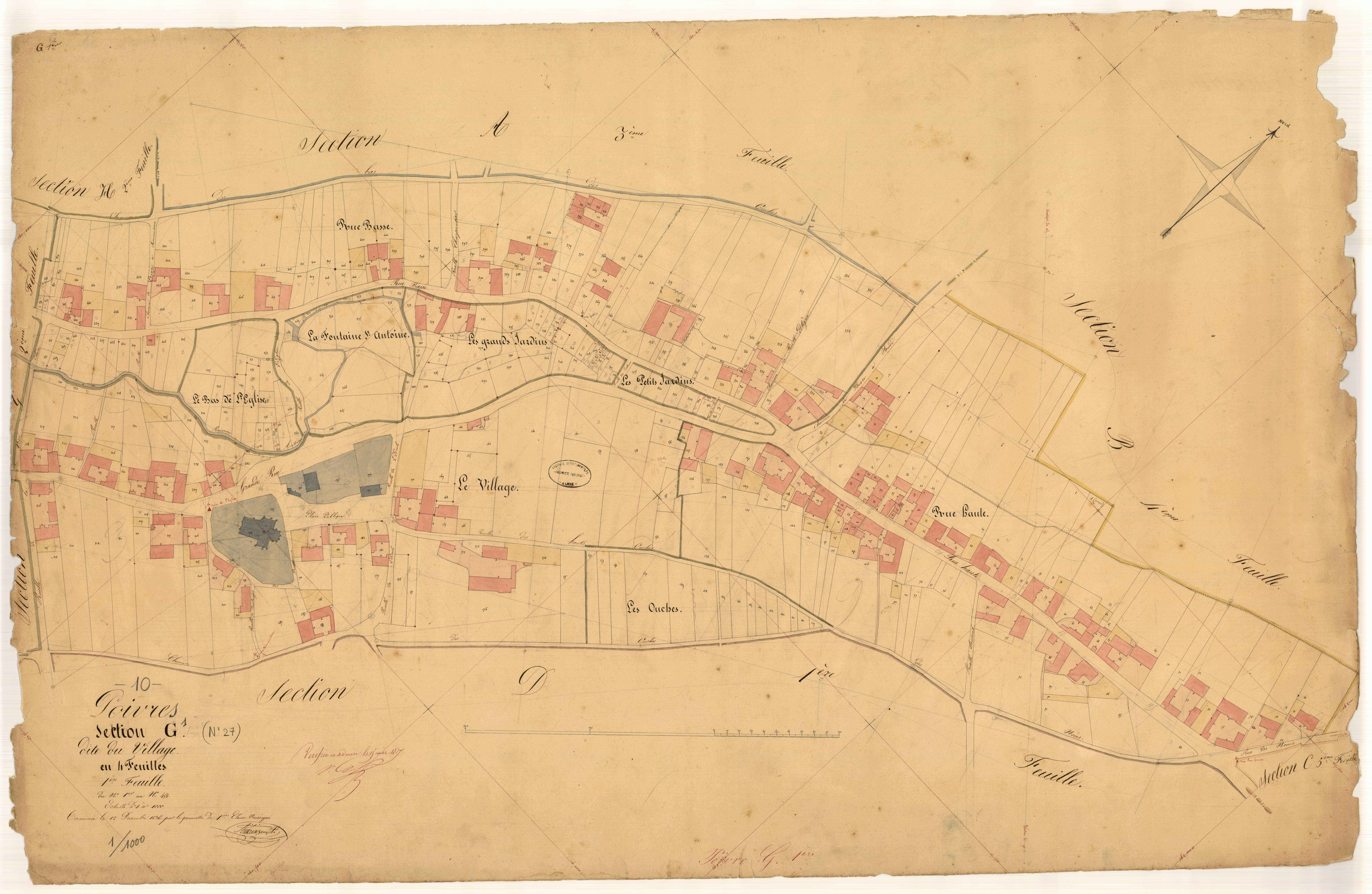 Poivres, section G dite du village, feuille n° 1, parcelles n° 1-458