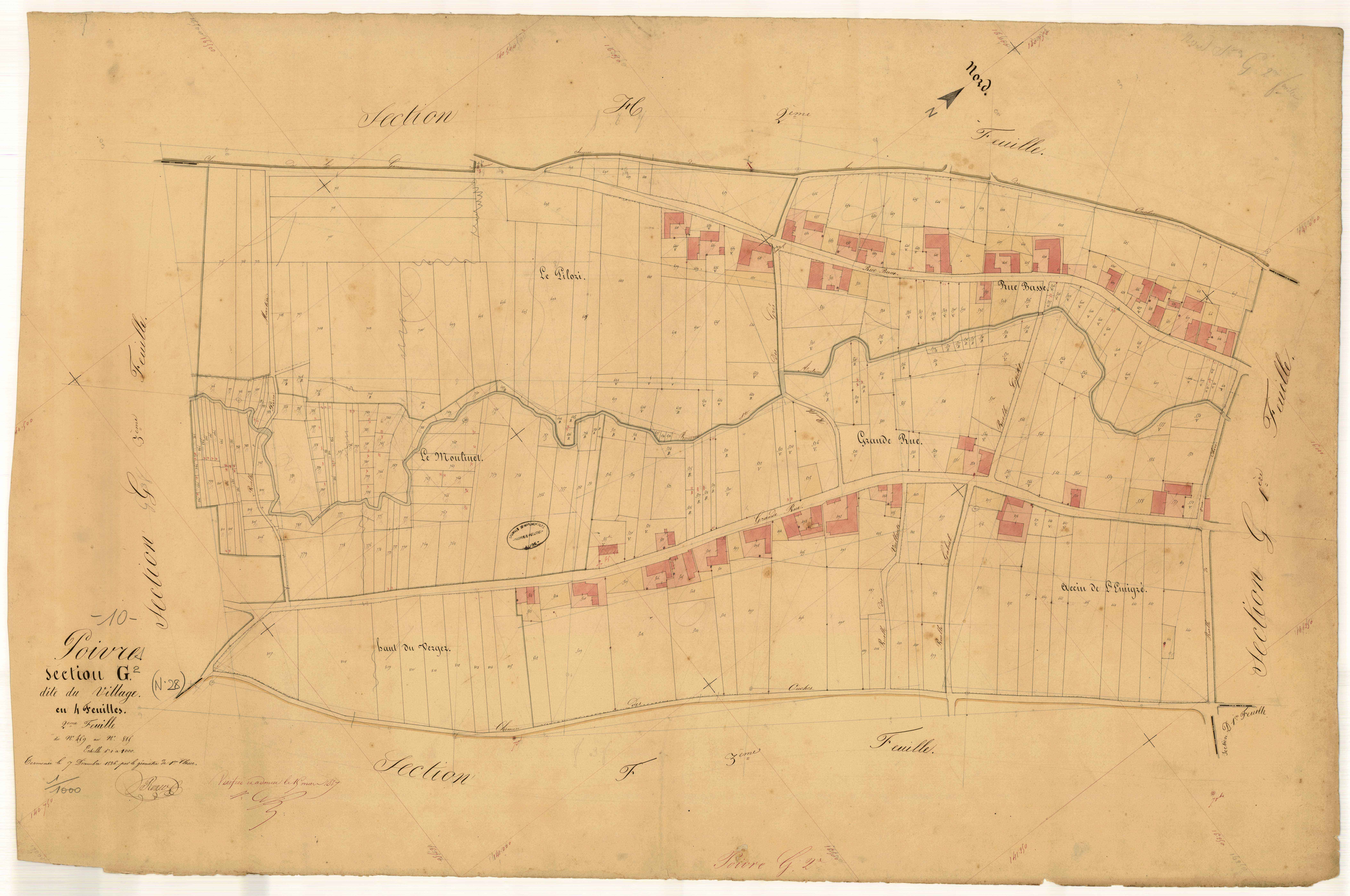 Poivres, section G dite du village, feuille n° 2, parcelles n° 459-815