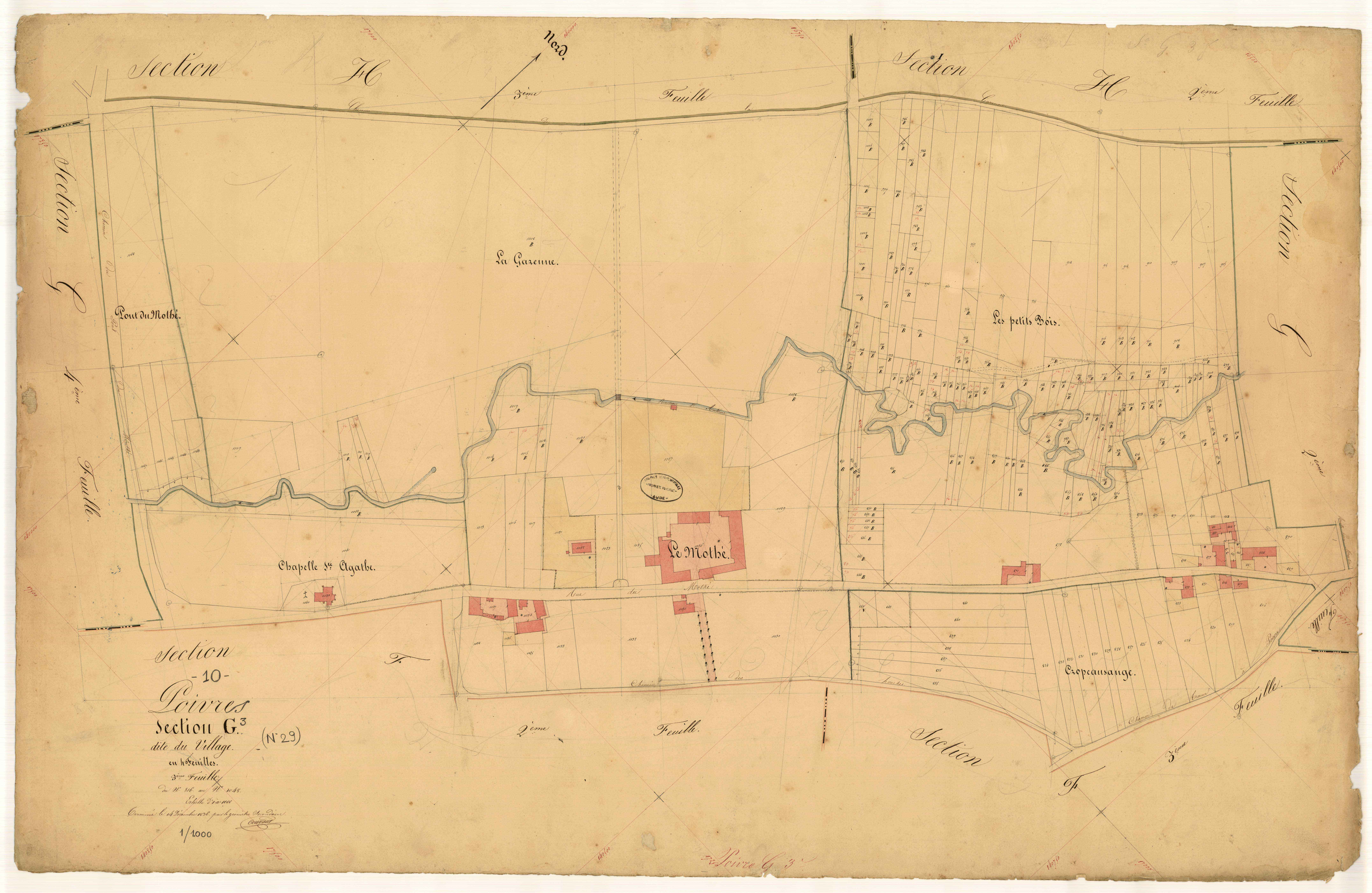 Poivres, section G dite du village, feuille n° 3, parcelles n° 816-1048