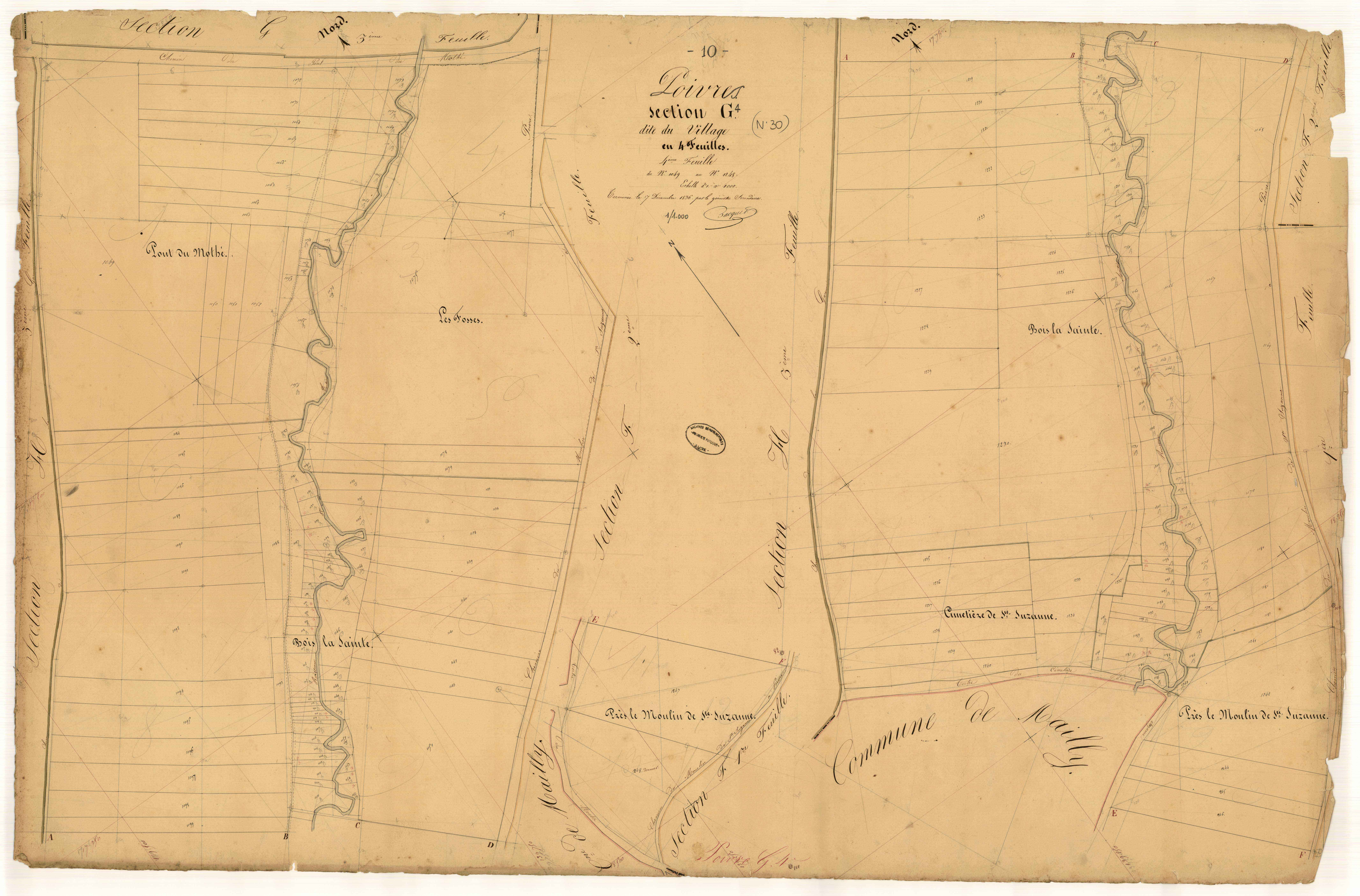 Poivres, section G dite du village, feuille n° 4, parcelles n° 1049-1248
