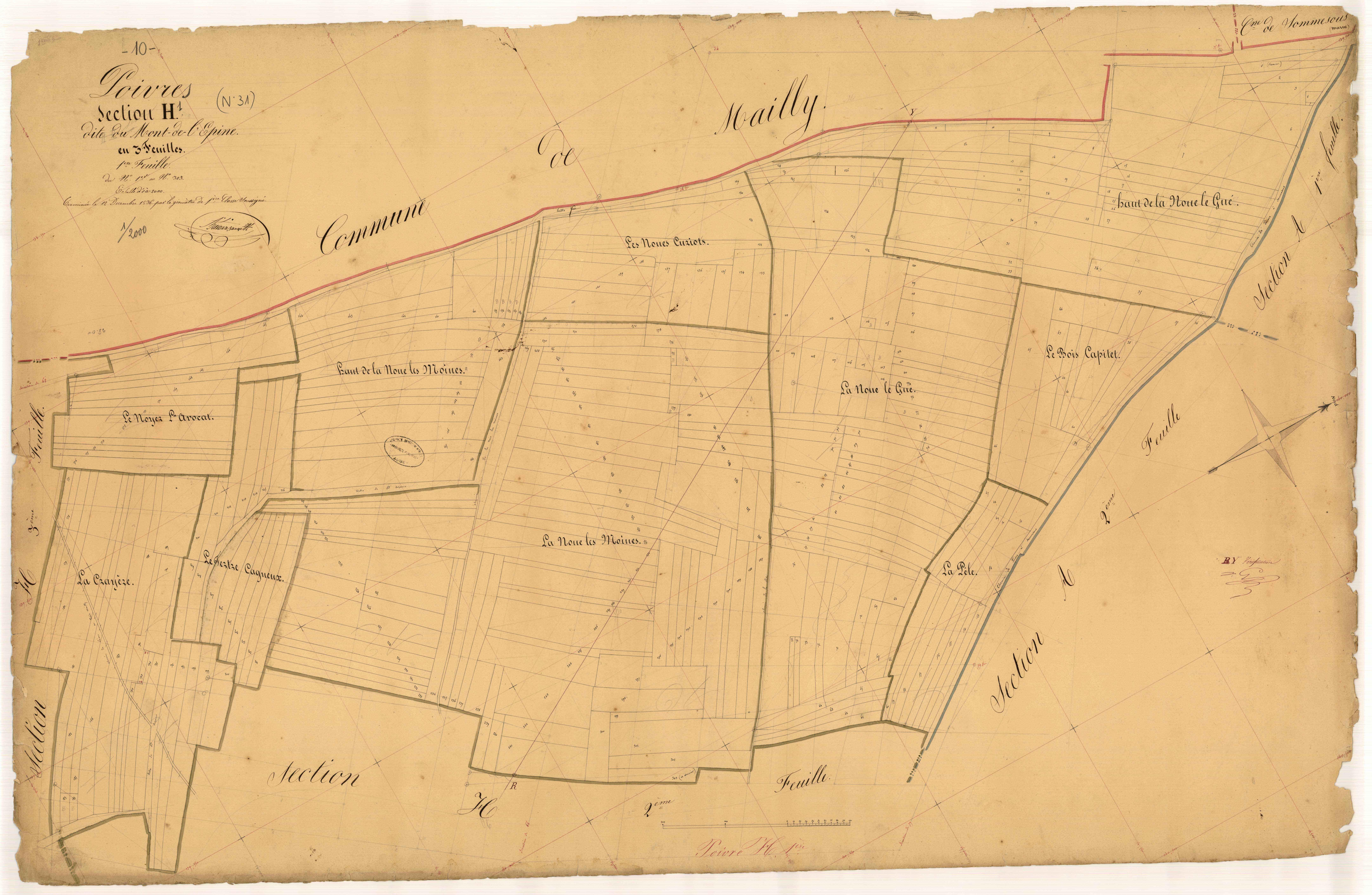 Poivres, section H dite du Mont de l'Epine, feuille n° 1, parcelles n° 1-303