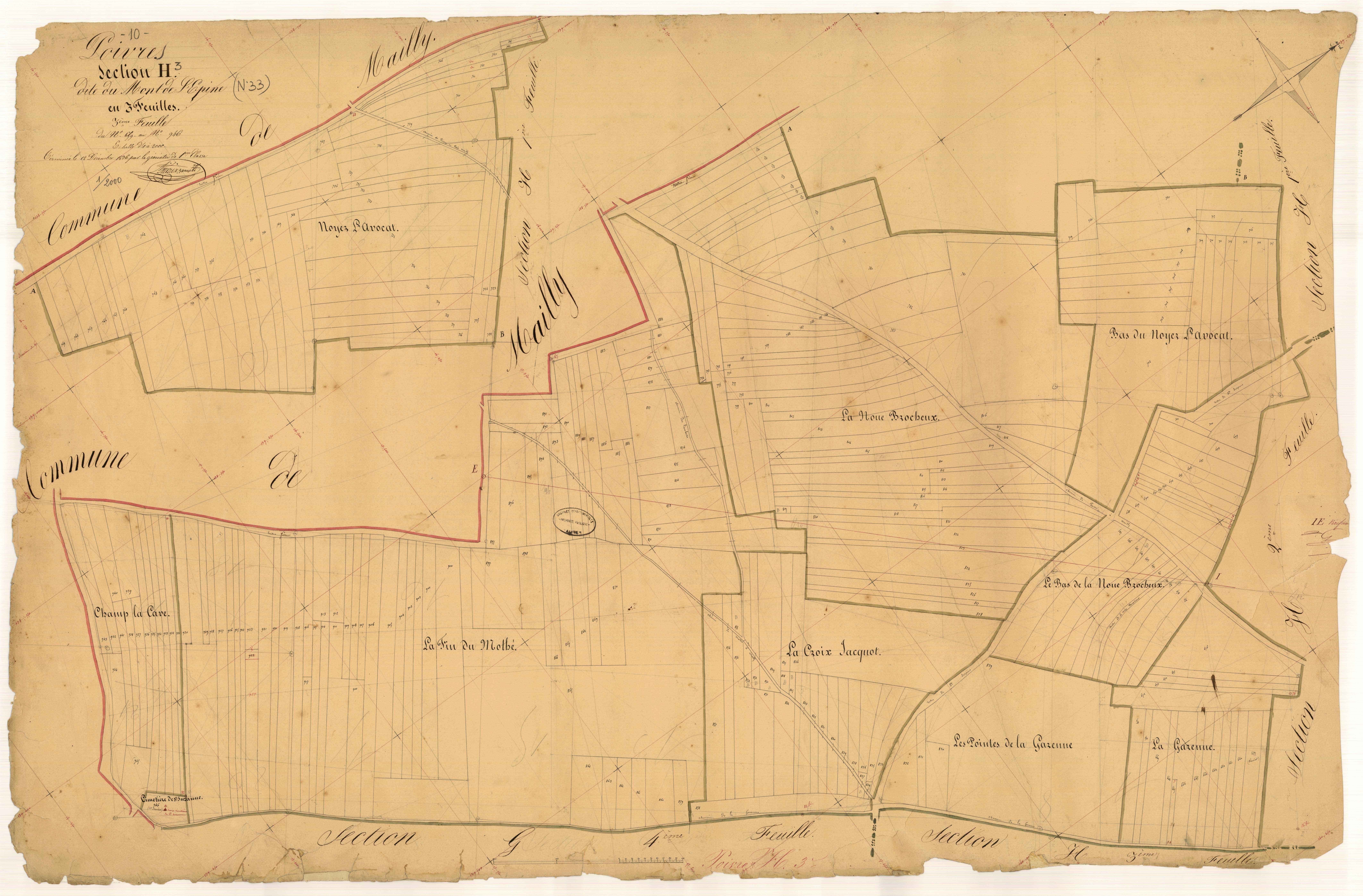 Poivres, section H dite du Mont de l'Epine, feuille n° 3, parcelles n° 659-946