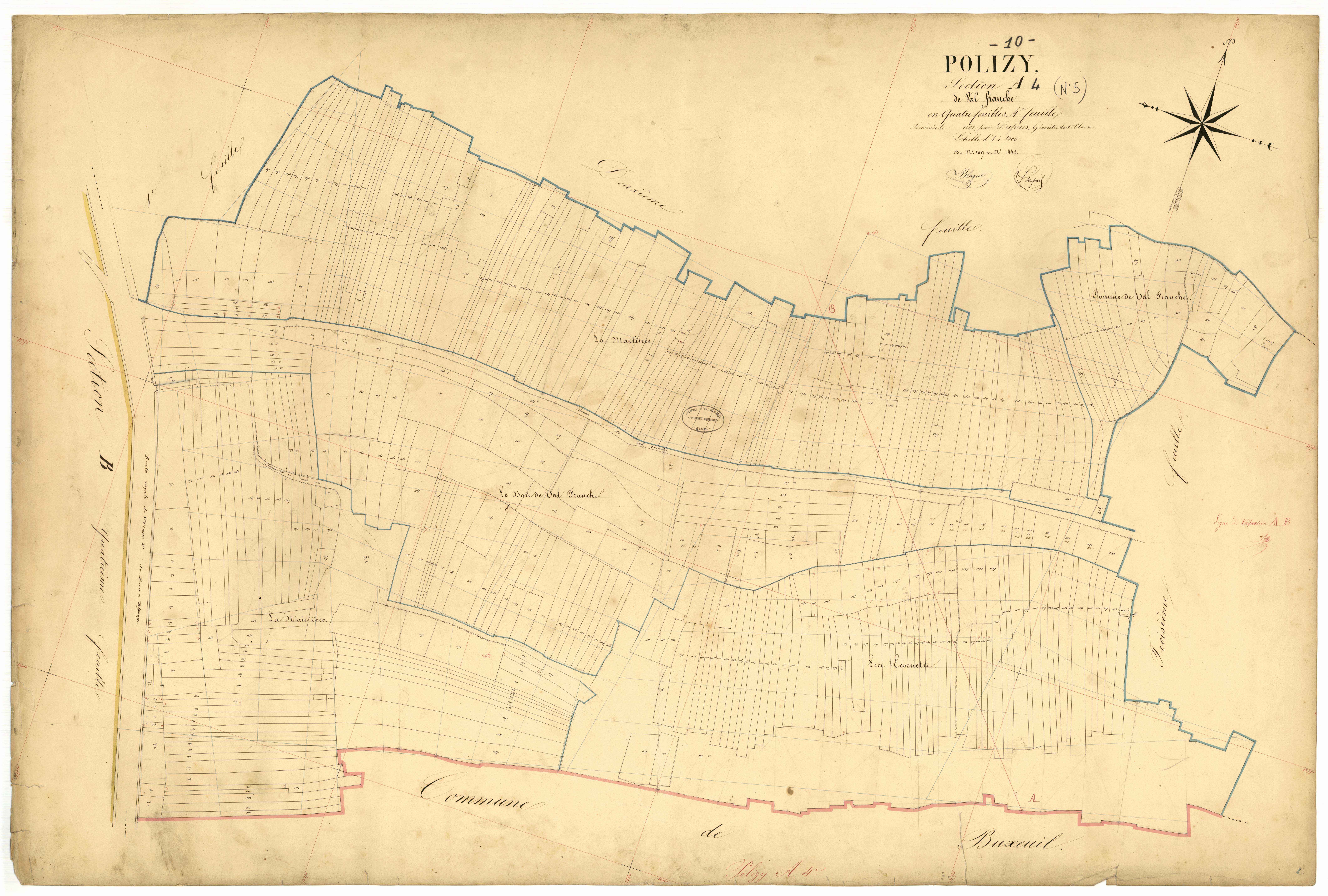 Polisy, section A dite de Val Franche, feuille n° 4, parcelles n° 1017-1443