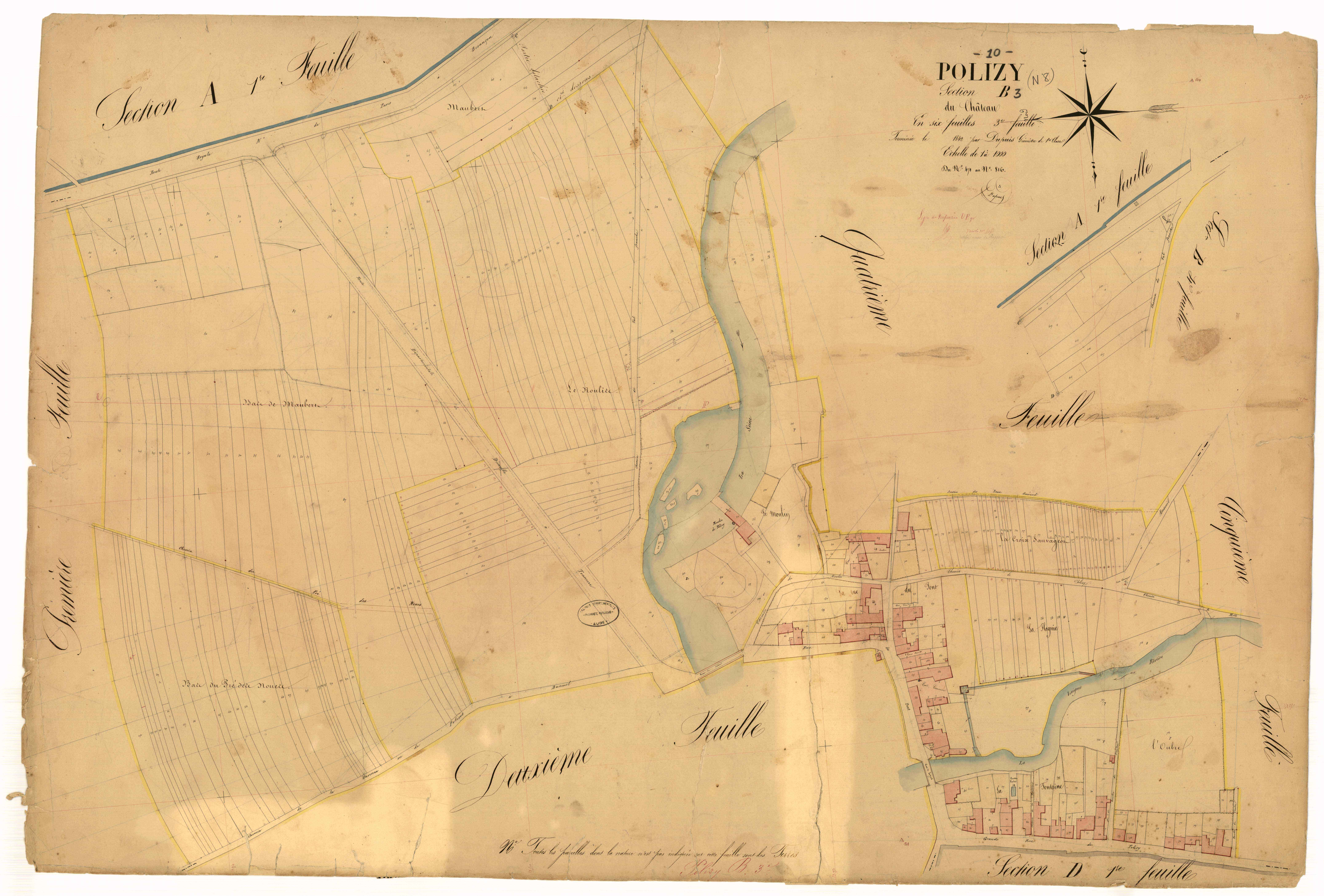 Polisy, section B dite du Château, feuille n° 3, parcelles n° 471-816