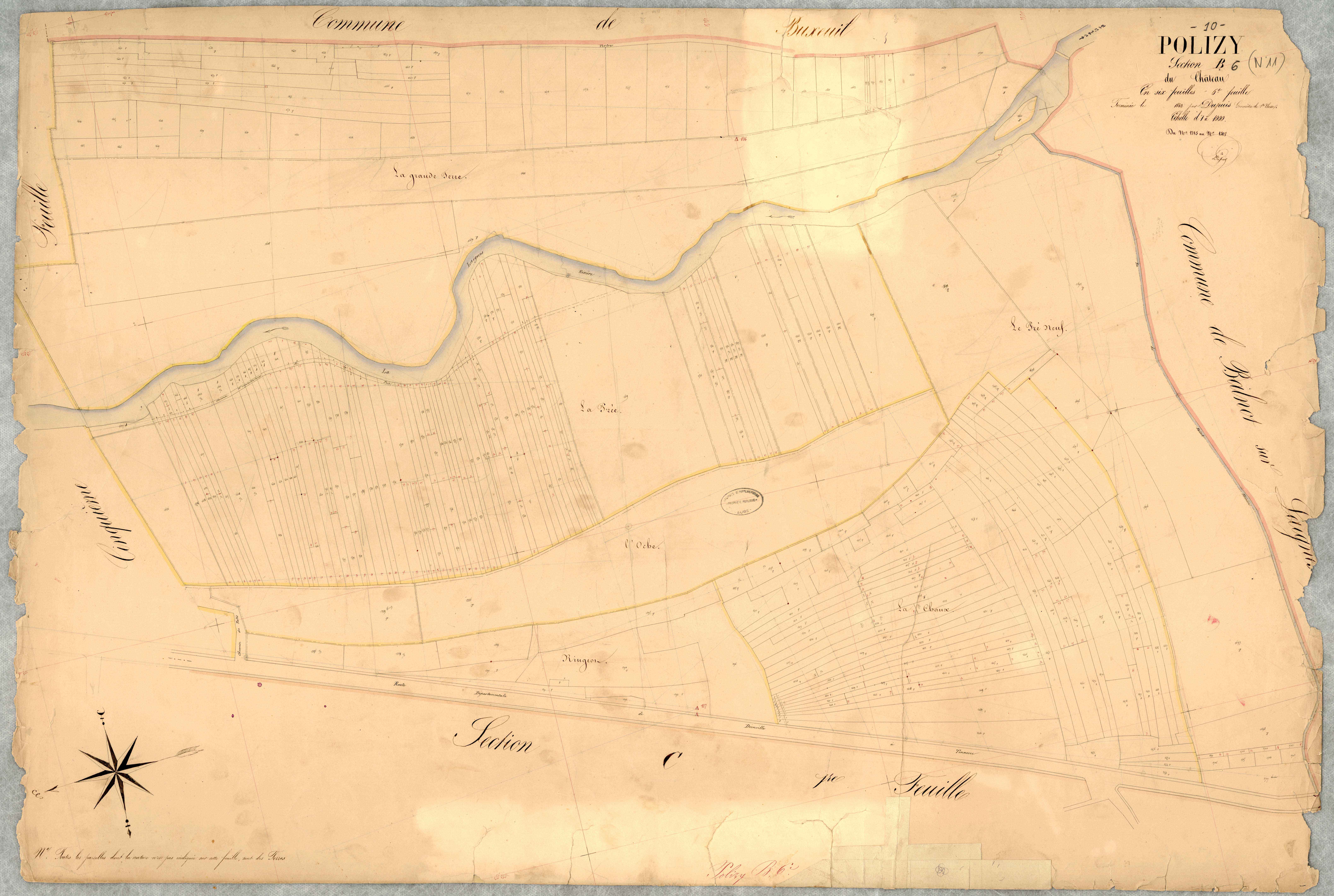 Polisy, section B dite du Château, feuille n° 6, parcelles n° 1385-1707