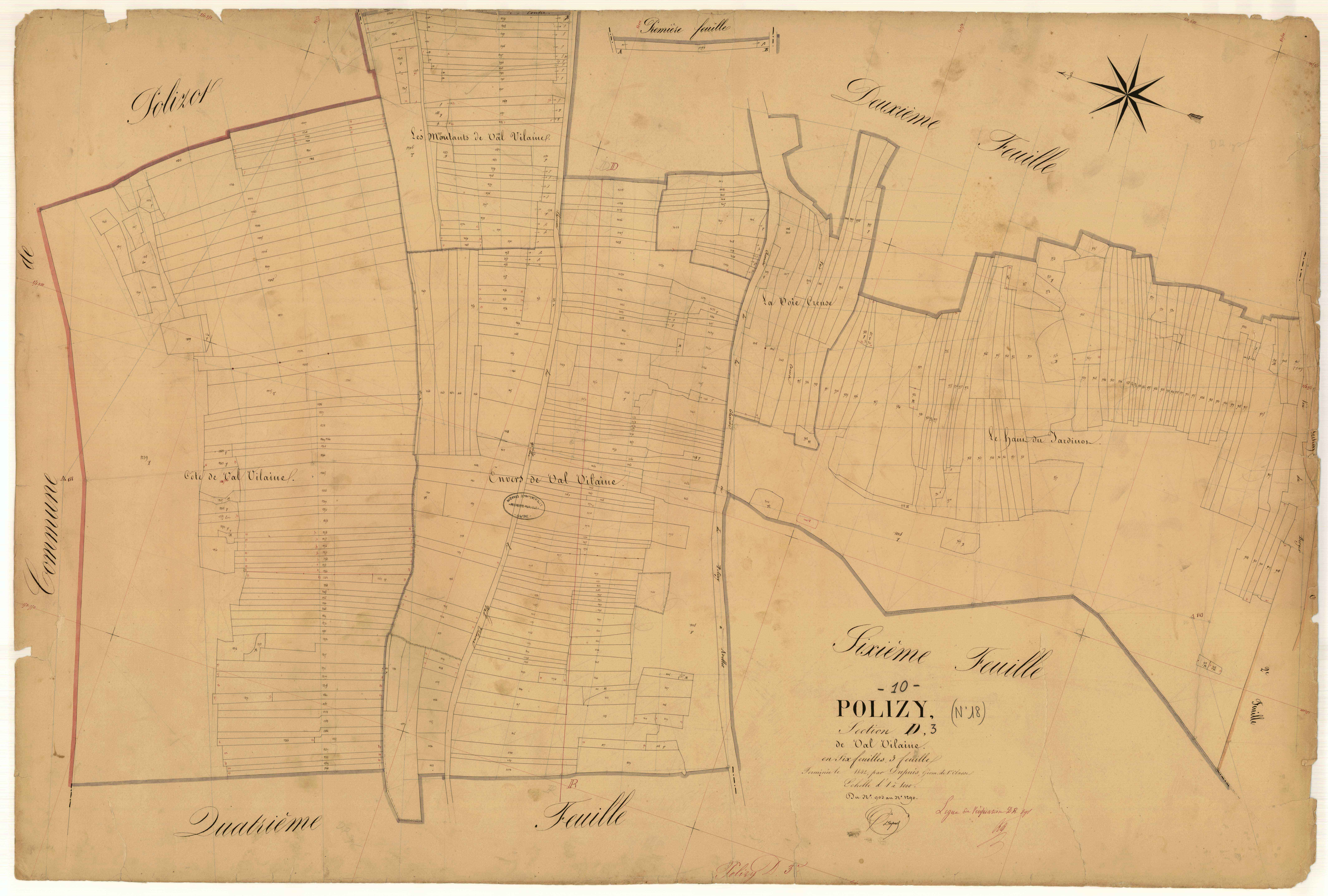 Polisy, section D dite de Val Vilaine, feuille n° 3, parcelles n° 905-1290