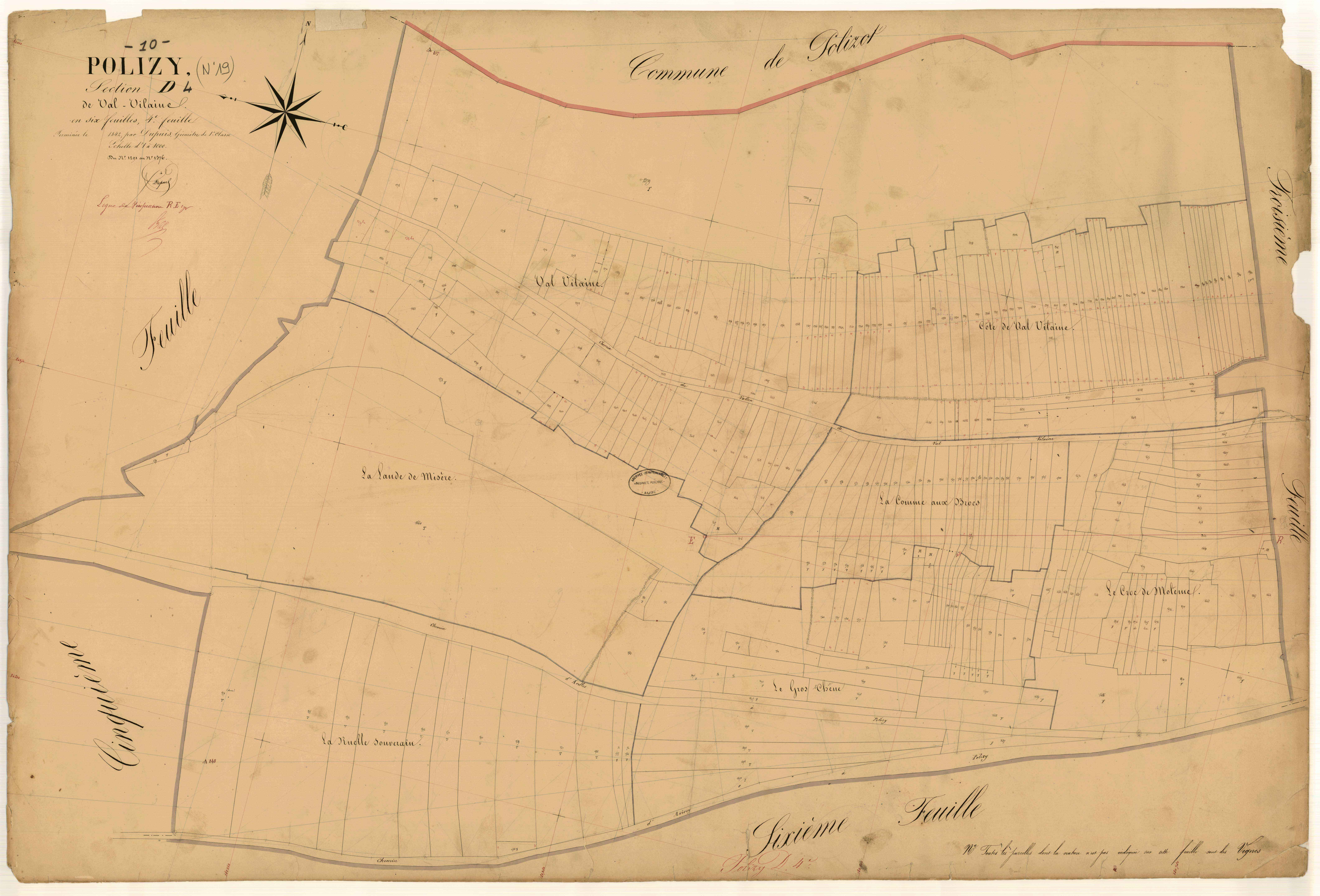 Polisy, section D dite de Val Vilaine, feuille n° 4, parcelles n° 1291-1576