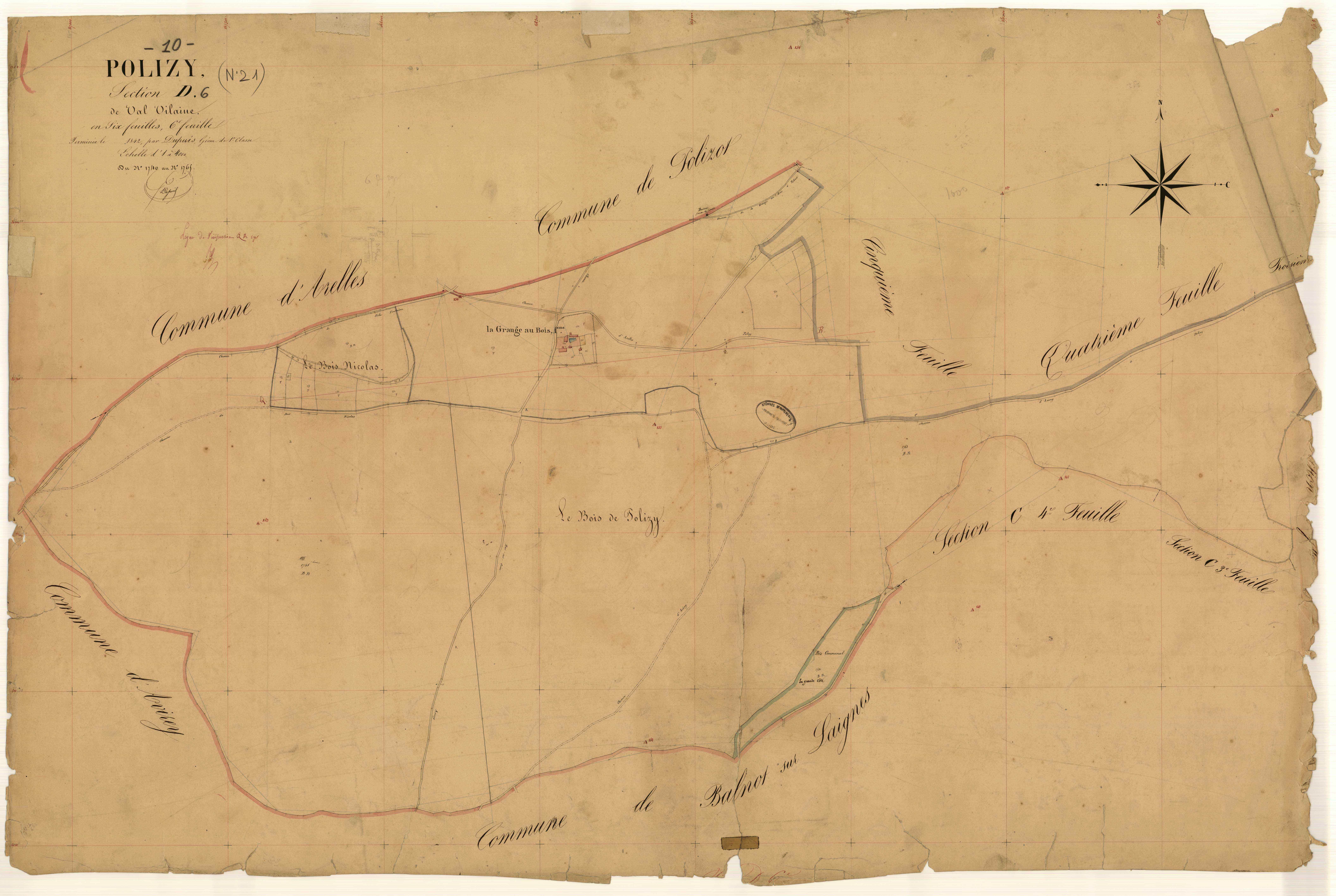 Polisy, section D dite de Val Vilaine, feuille n° 6, parcelles n° 1740-1765
