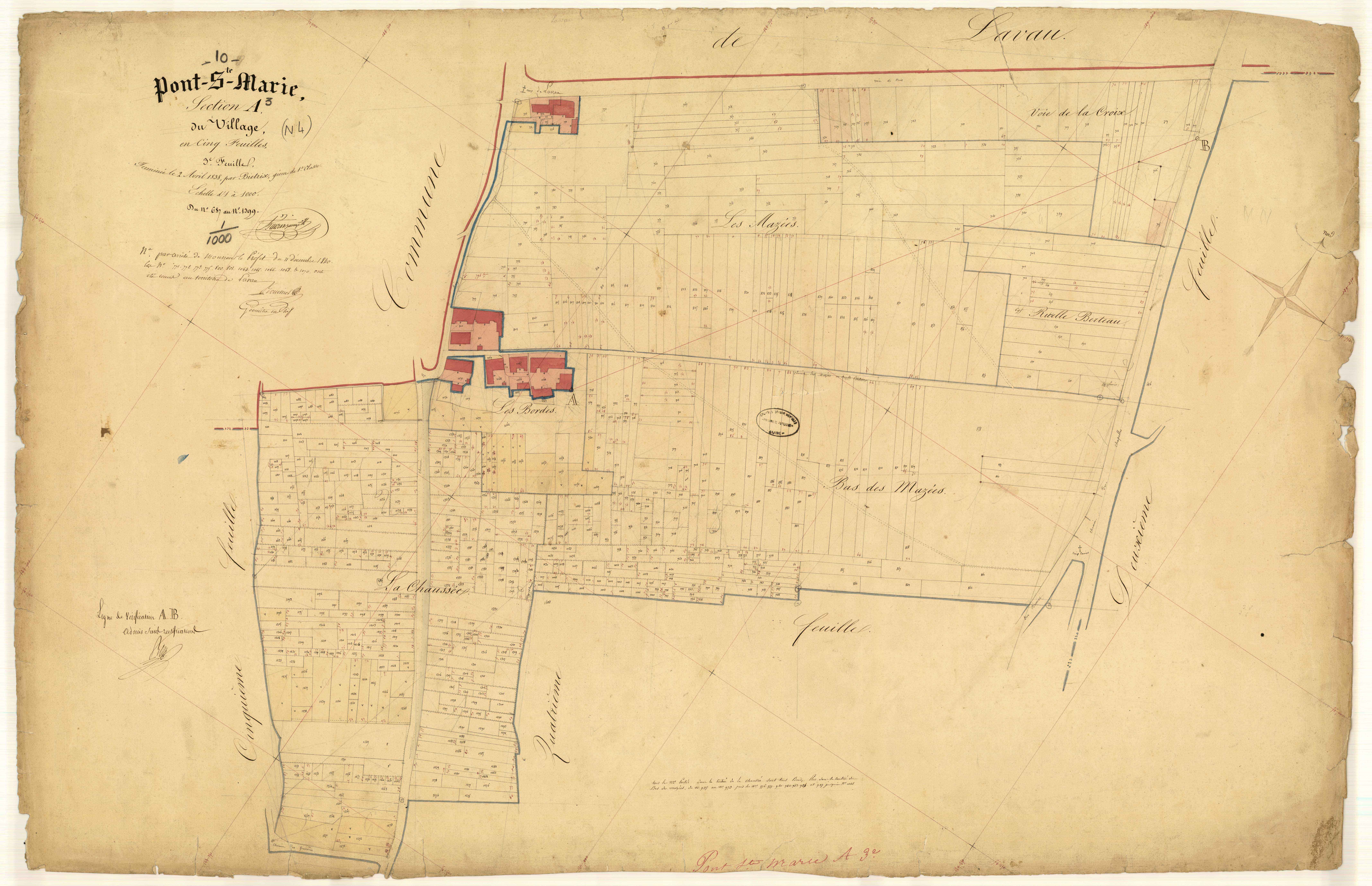 Pont-Sainte-Marie, section A dite du Village, feuille n° 3, parcelles n° 687-1399