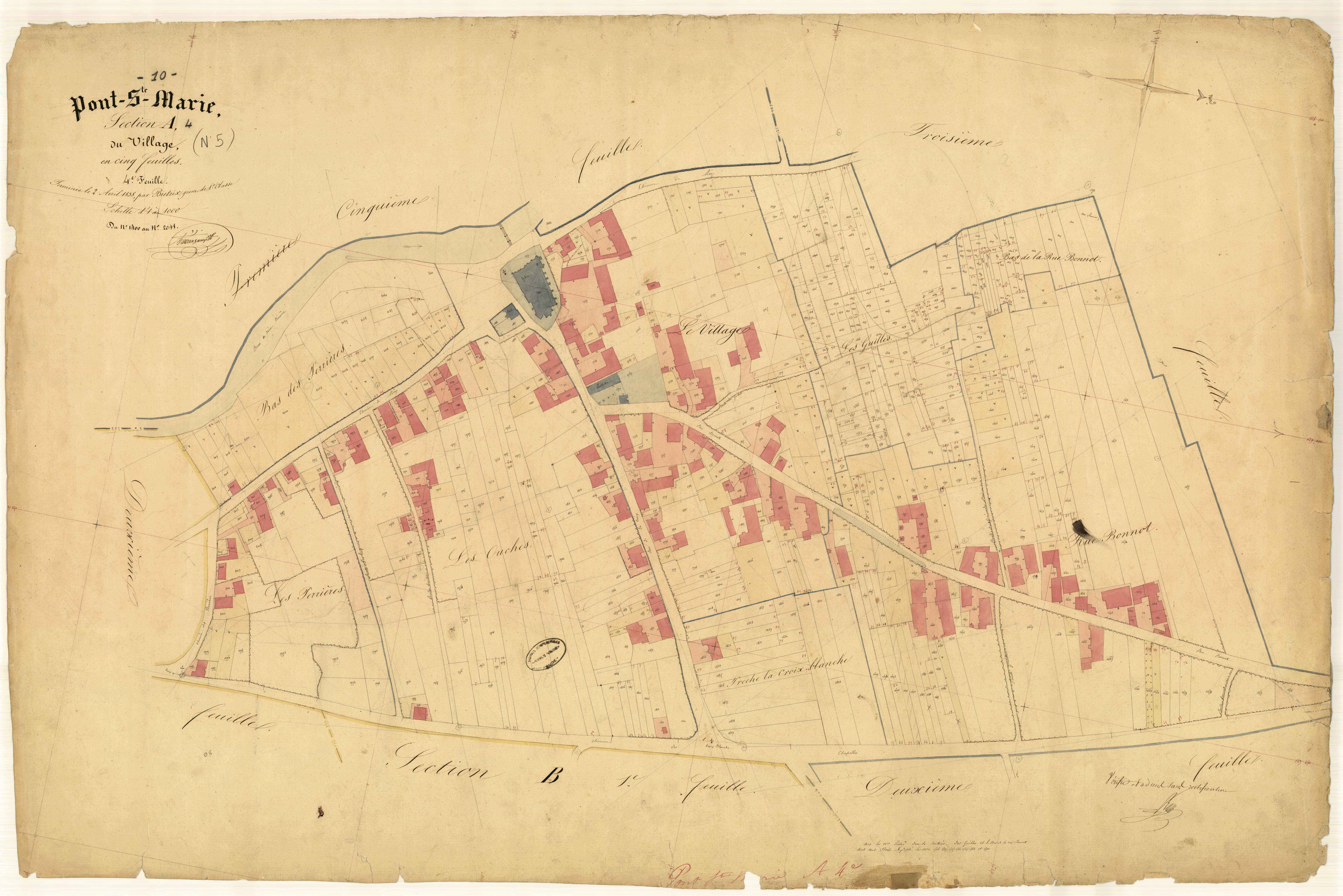 Pont-Sainte-Marie, section A dite du Village, feuille n° 4, parcelles n° 1400-2041
