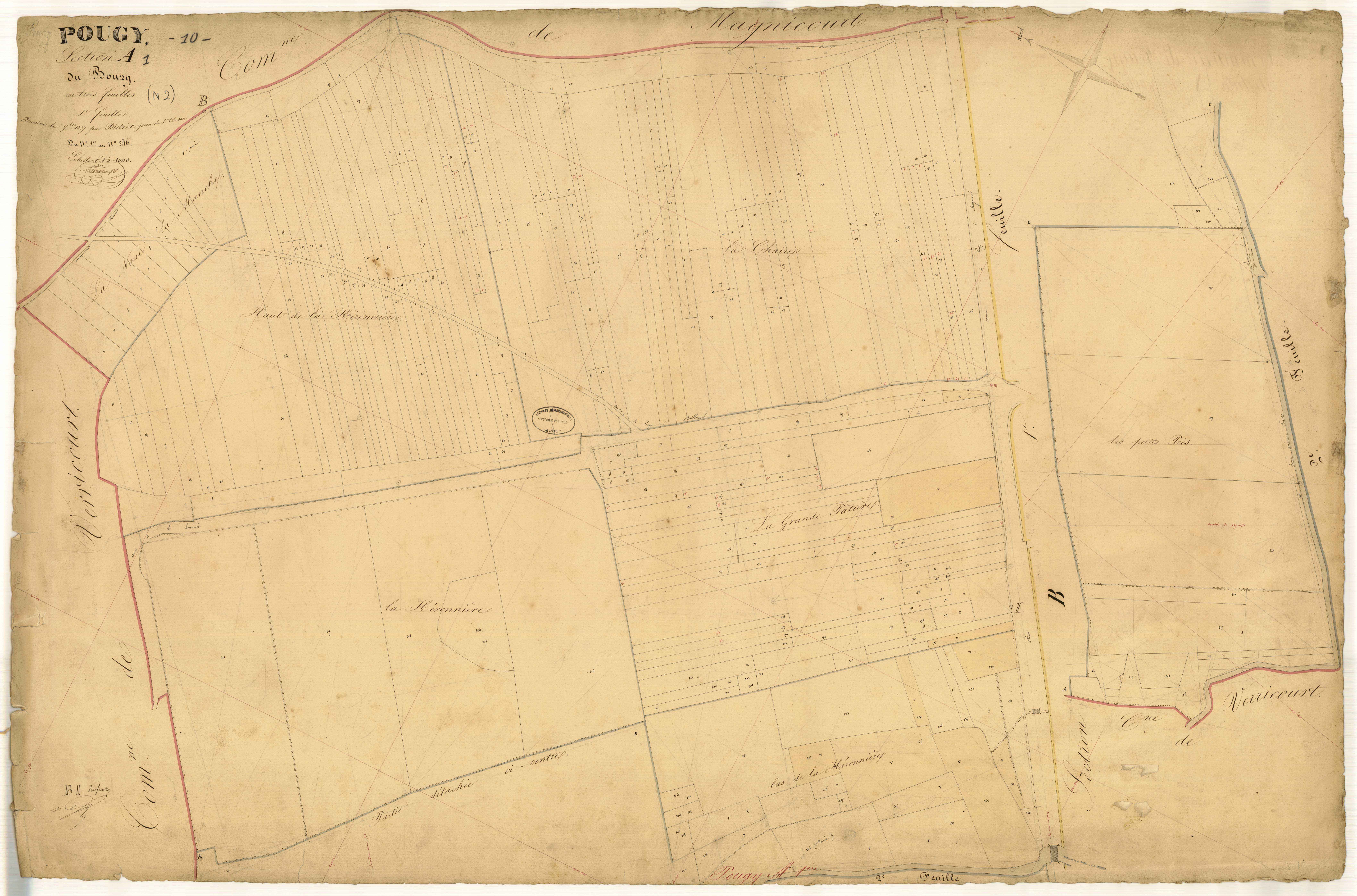 Pougy, section A dite du Bourg, feuille n° 1, parcelles n°1-246