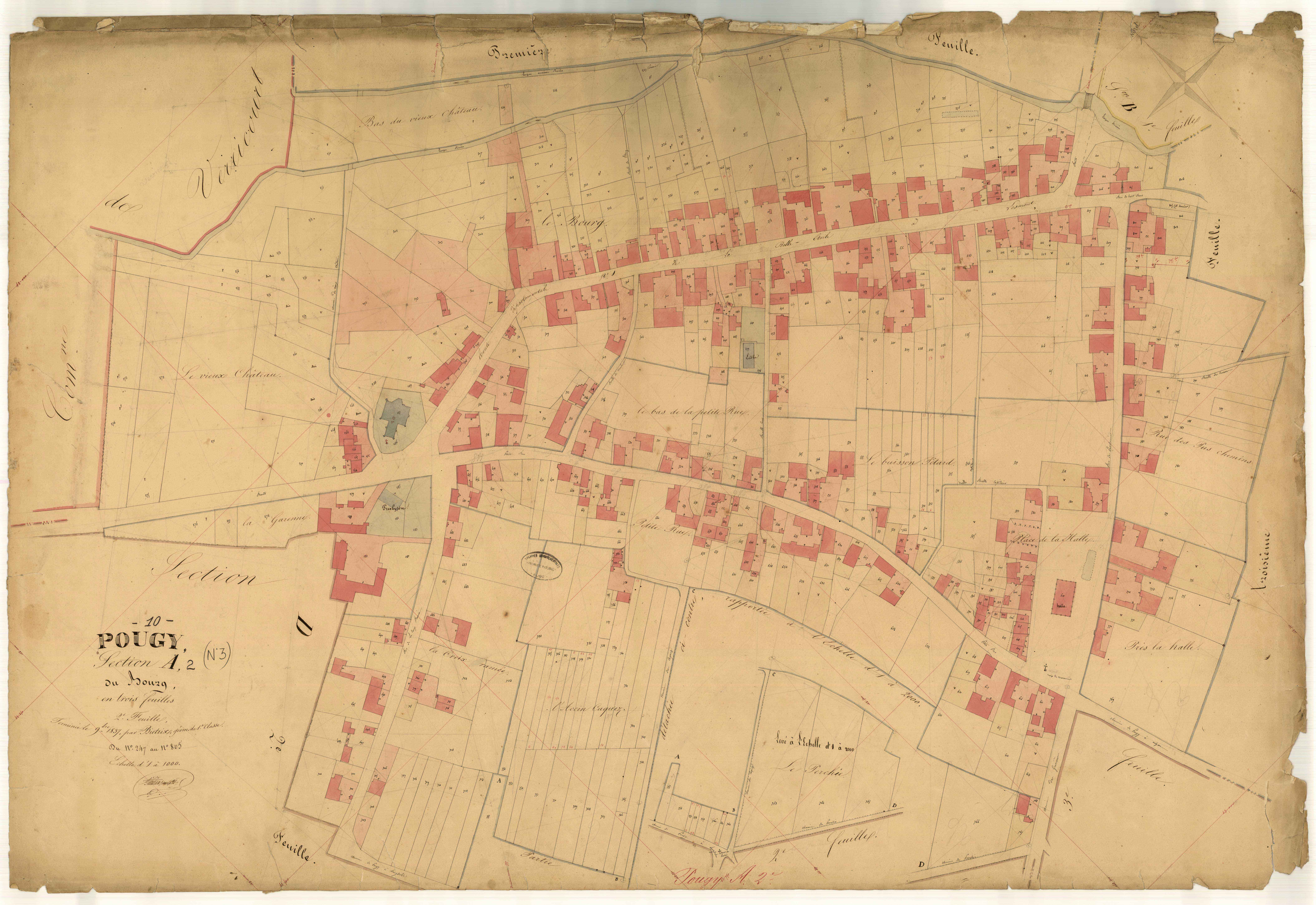 Pougy, section A dite du Bourg, feuille n° 2, parcelles n°247-805
