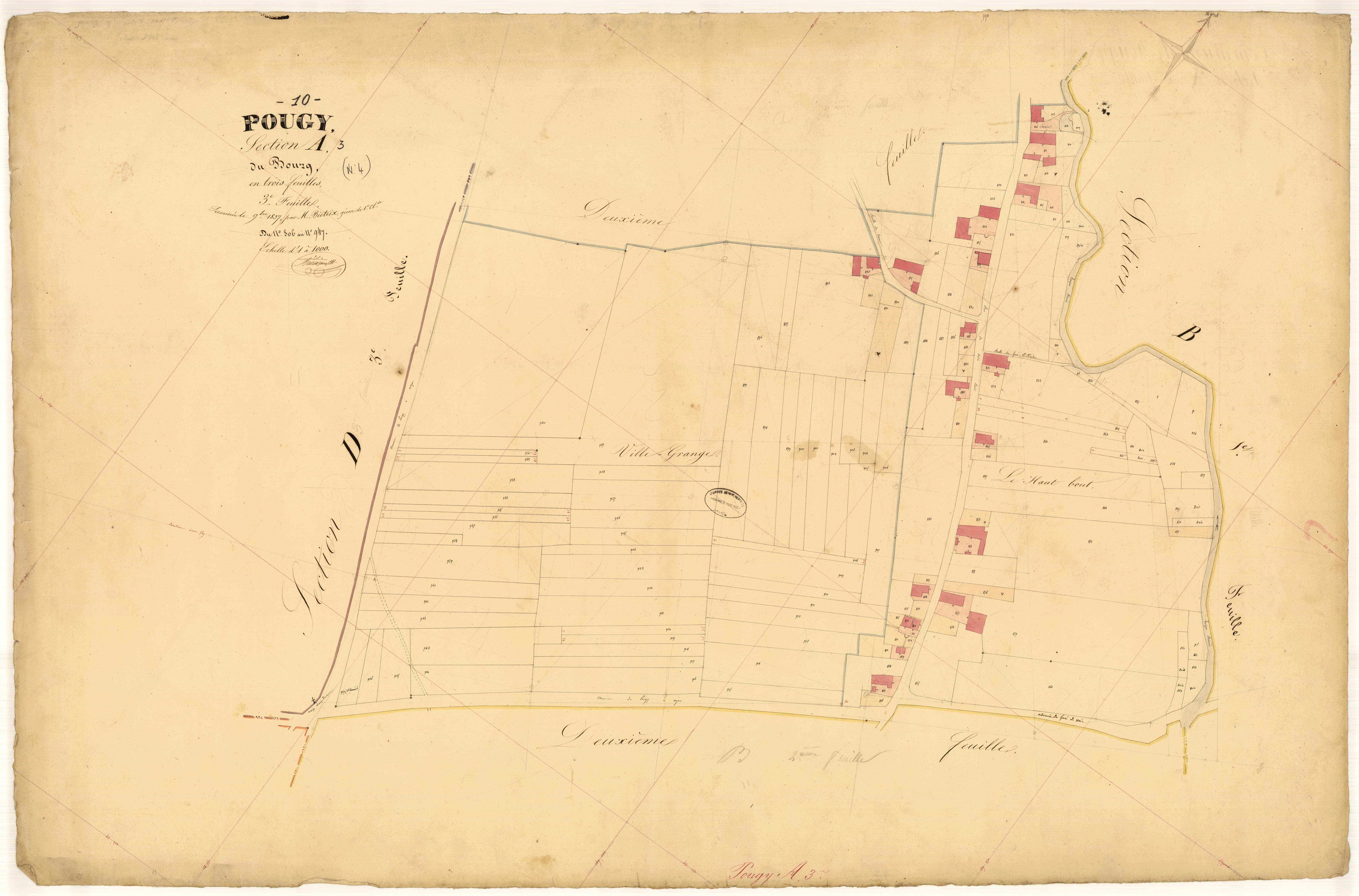 Pougy, section A dite du Bourg, feuille n° 3, parcelles n°806-947