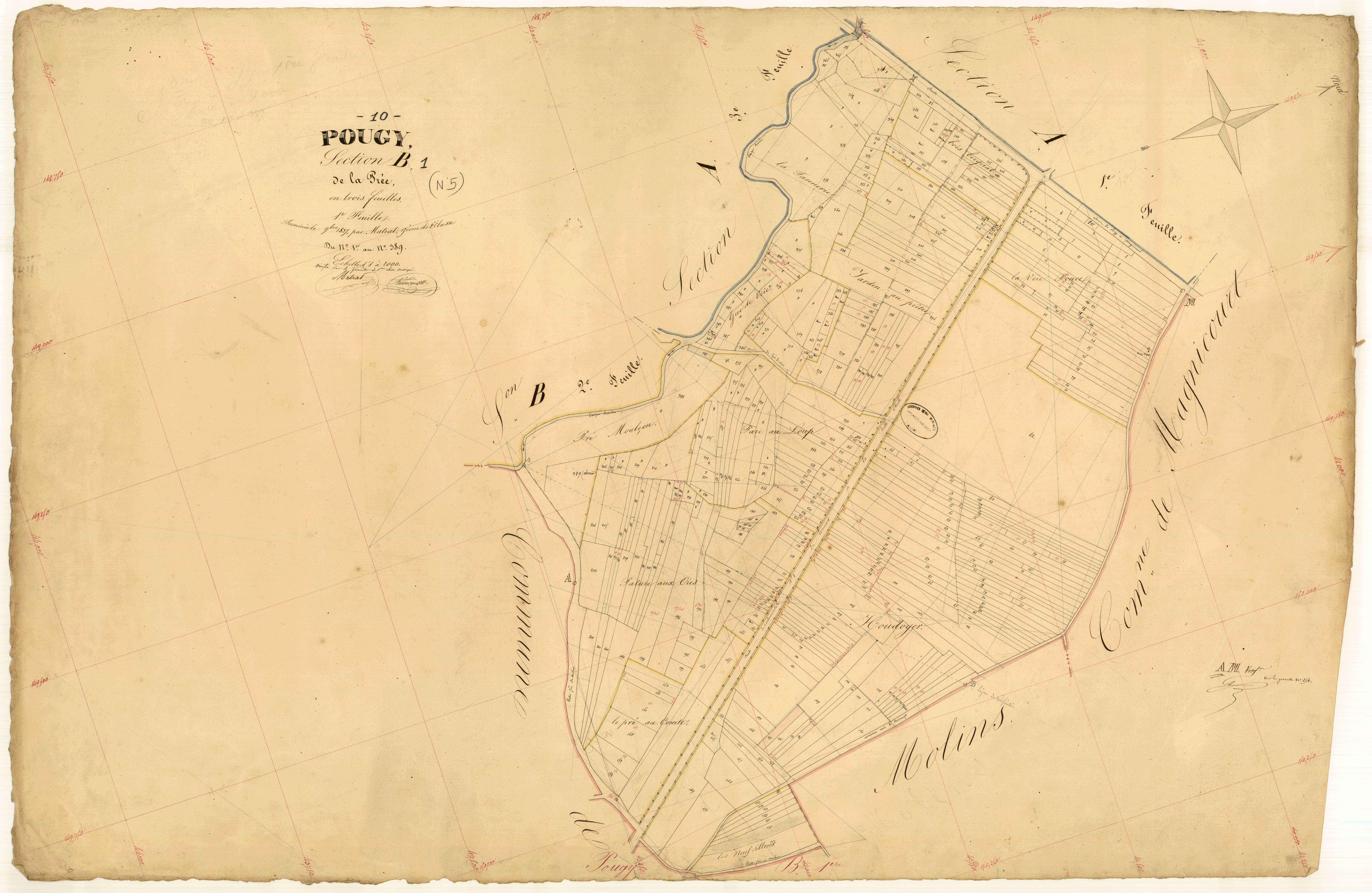 Pougy, section B dite de la Prée, feuille n° 1, parcelles n°1-389