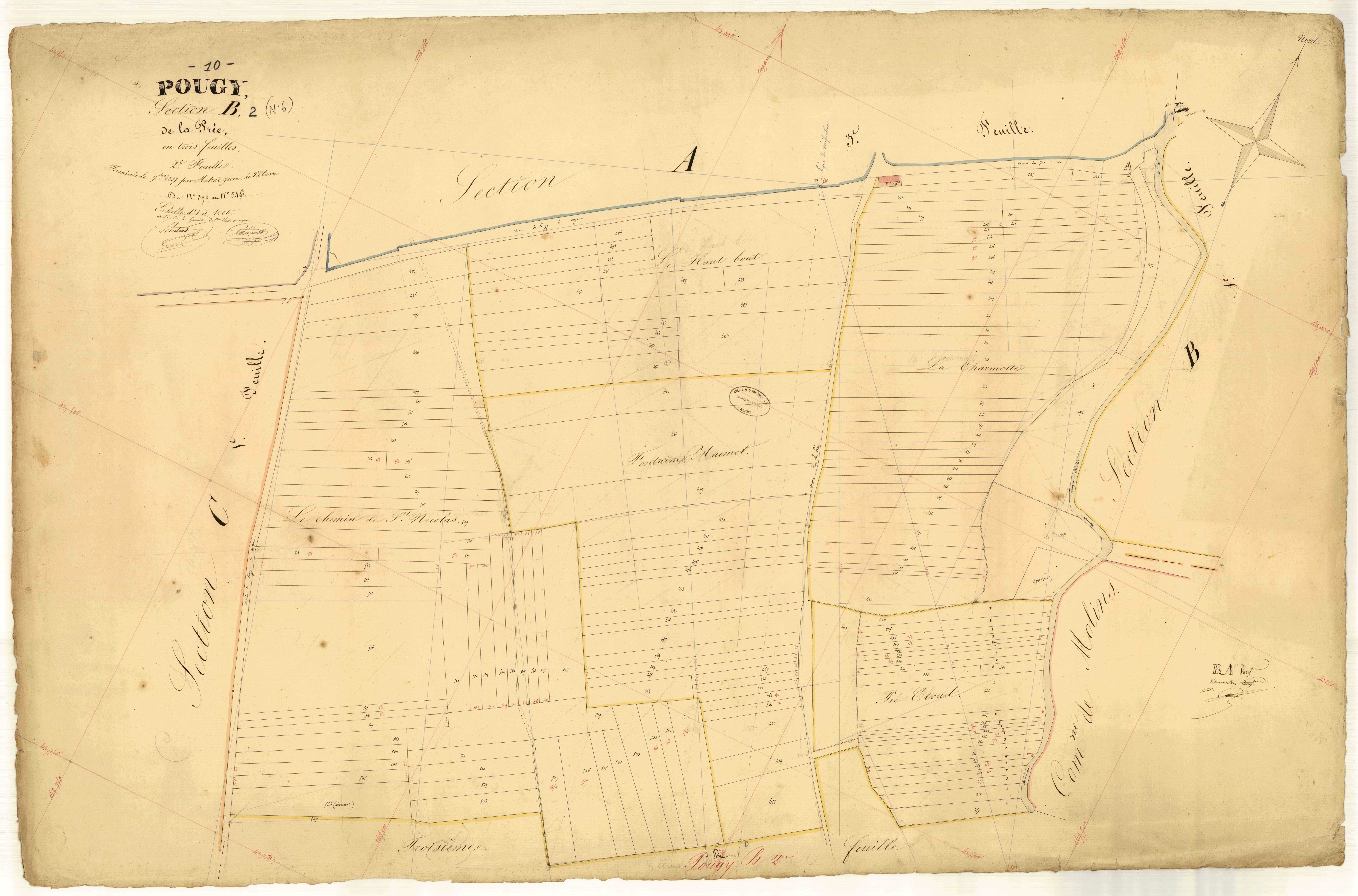 Pougy, section B dite de la Prée, feuille n° 2, parcelles n°390-546