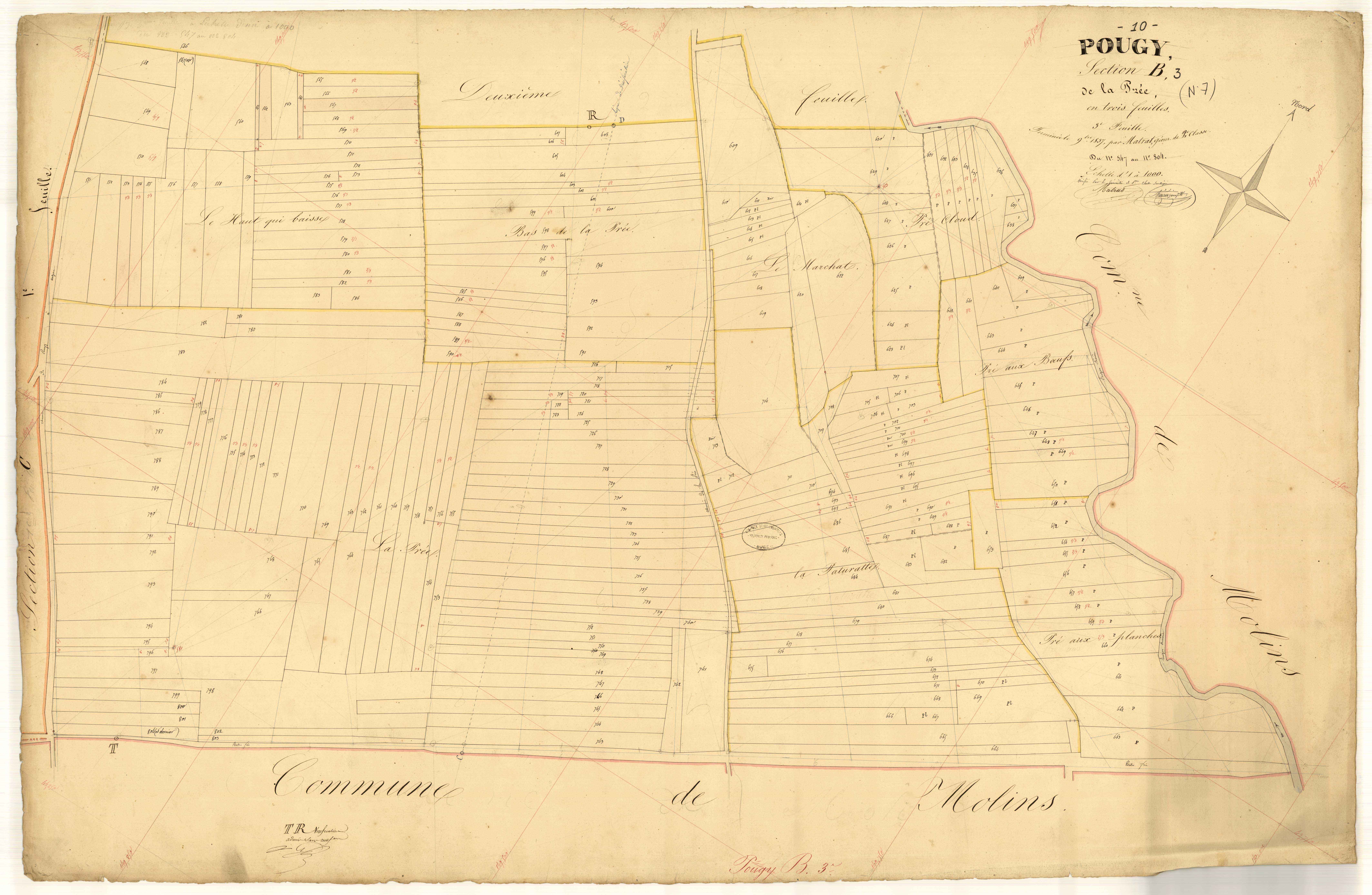 Pougy, section B dite de la Prée, feuille n° 3, parcelles n°547-804
