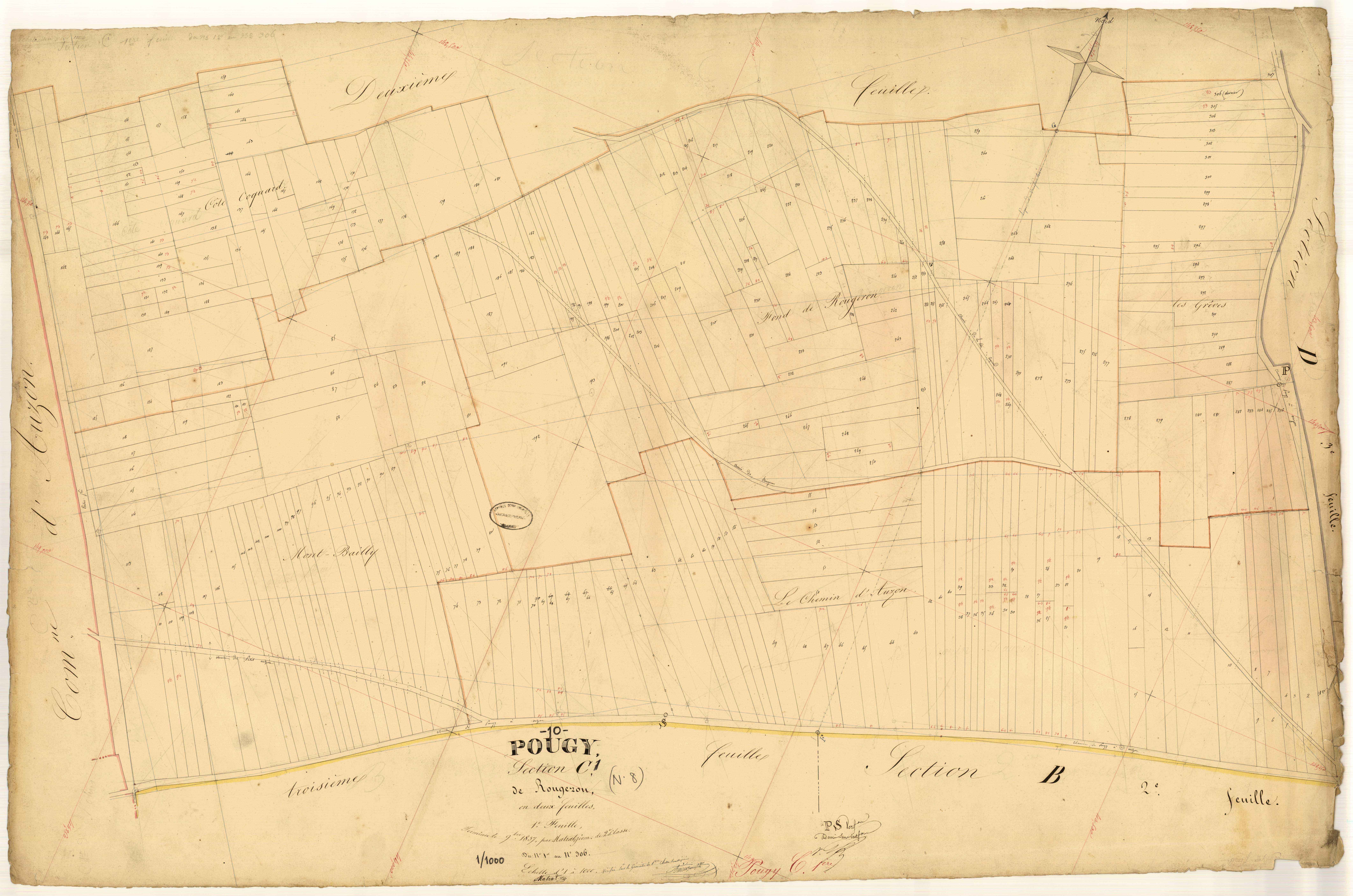 Pougy, section C dite de Rougeron, feuille n° 1, parcelles n°1-306