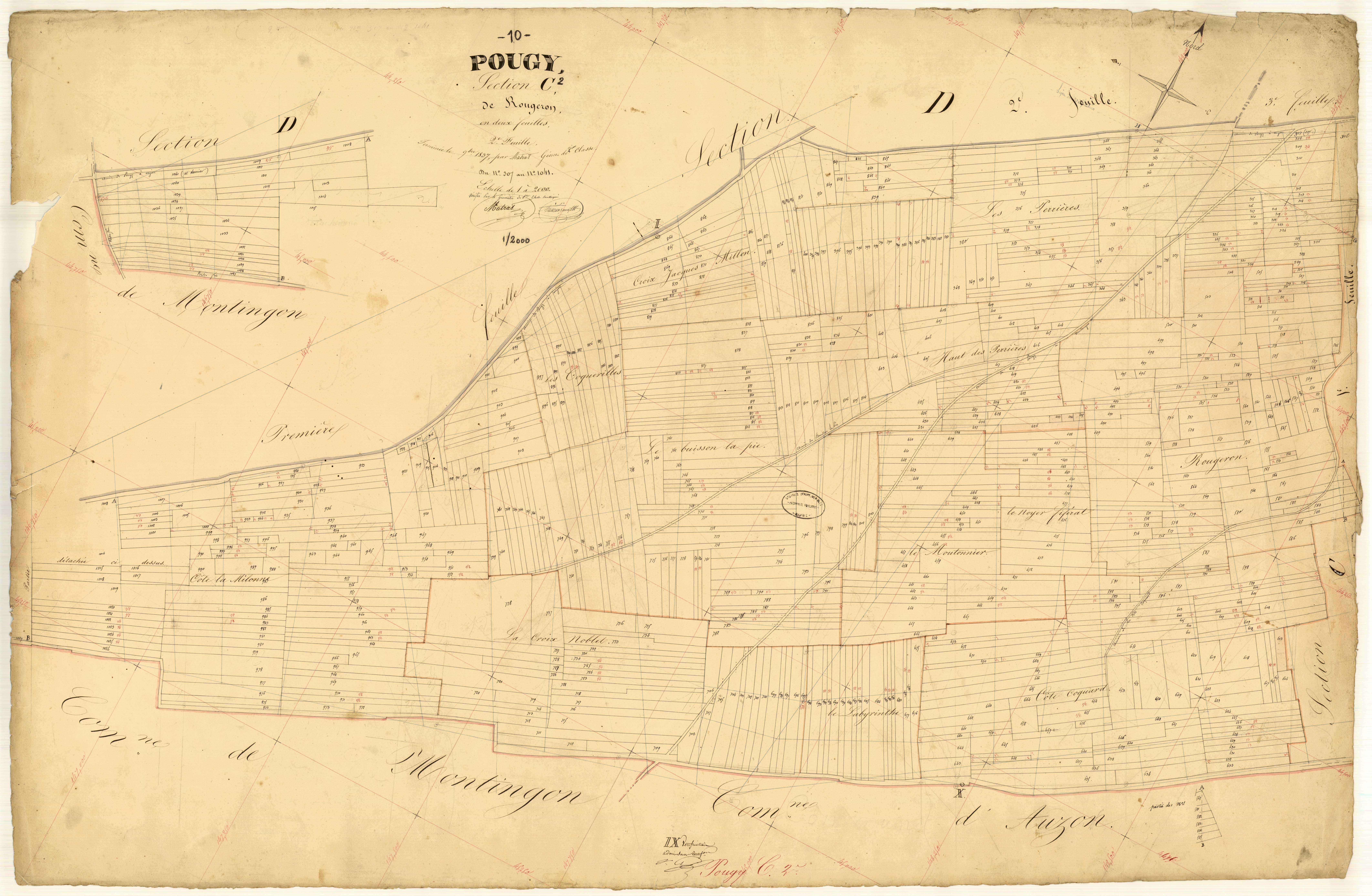 Pougy, section C dite de Rougeron, feuille n° 2, parcelles n°307-1041