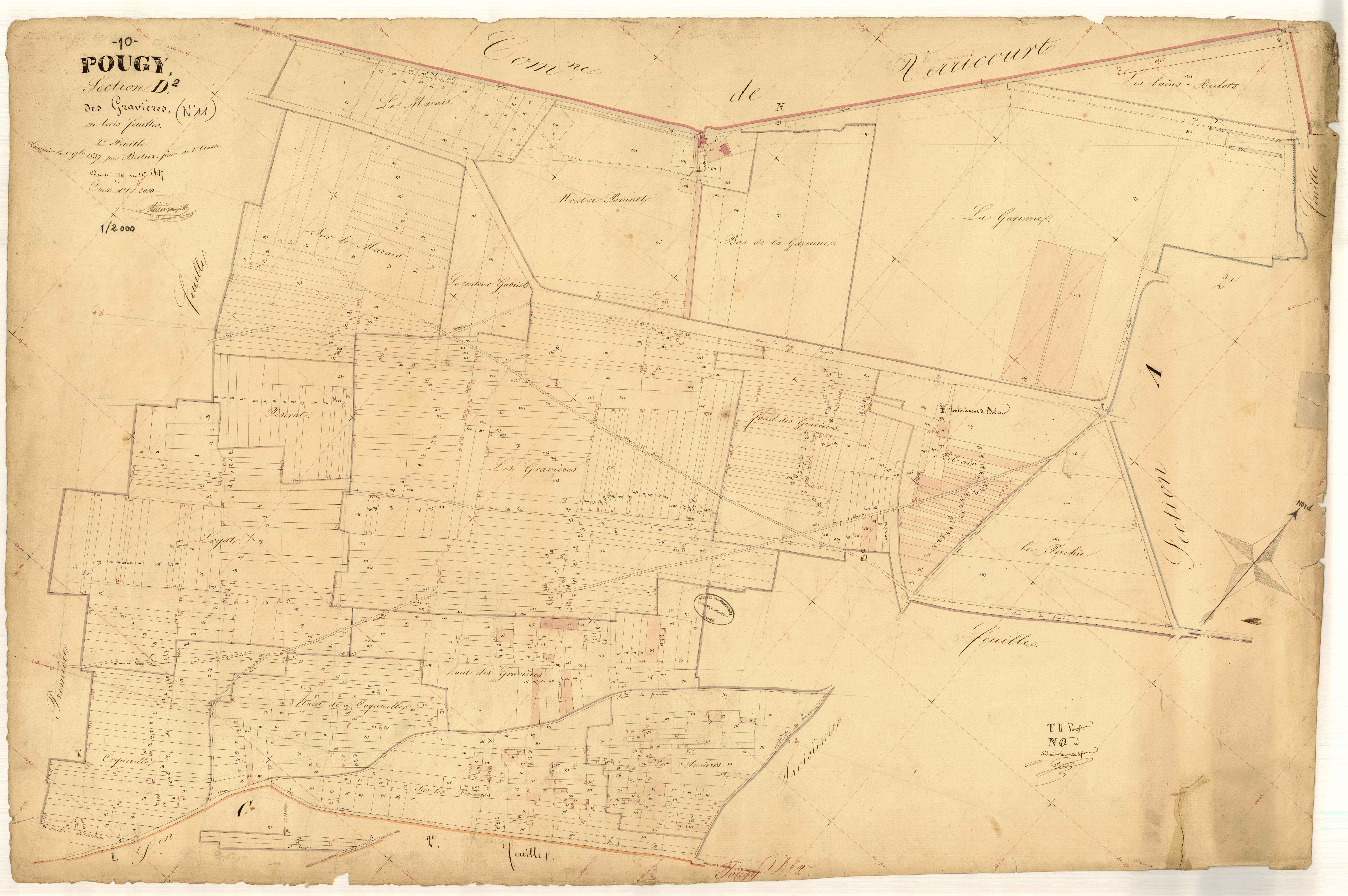 Pougy, section D dite des Gravières, feuille n° 2, parcelles n°774-1447