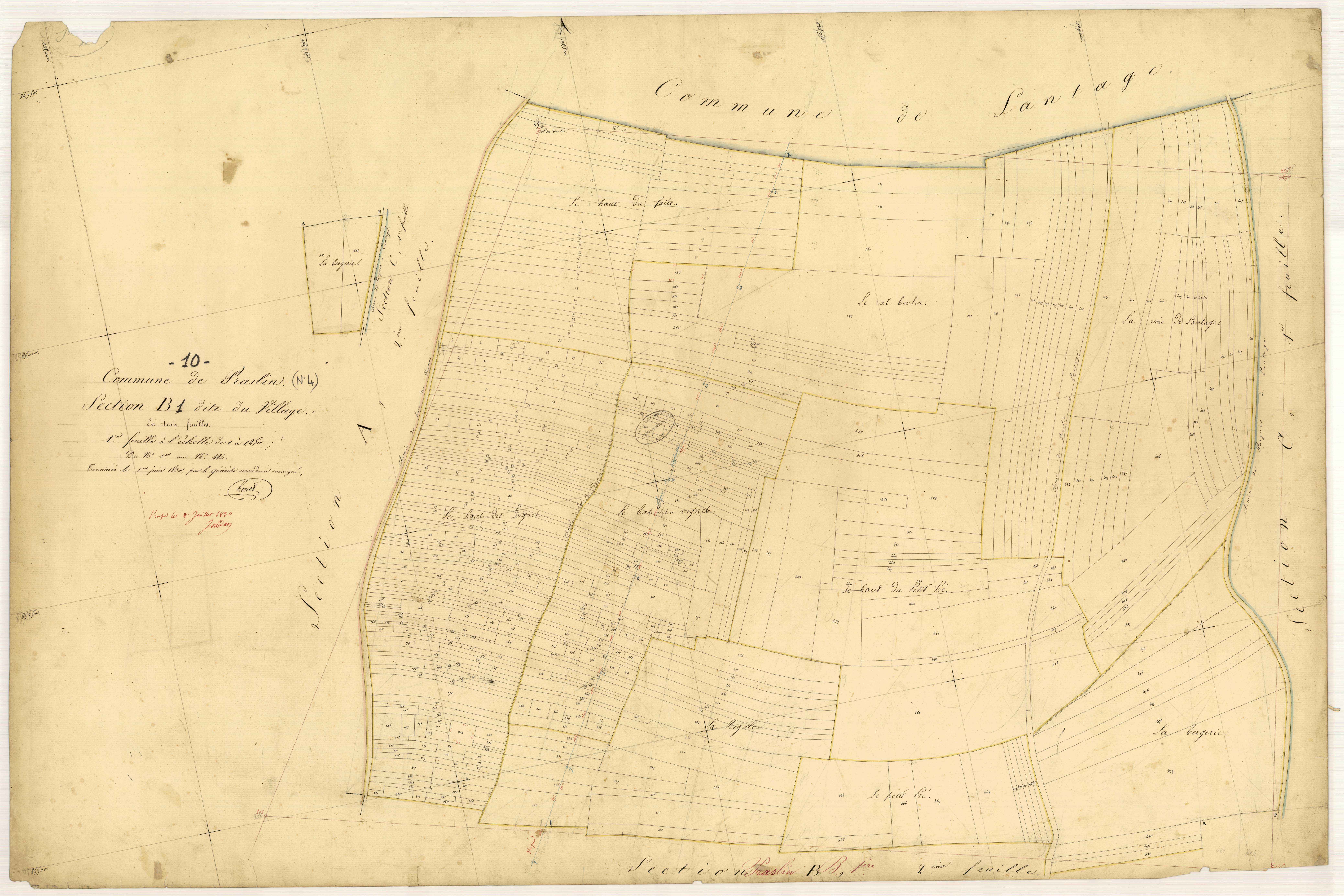 Praslin, section B dite du Village, feuille n° 1, parcelles n° 1-484