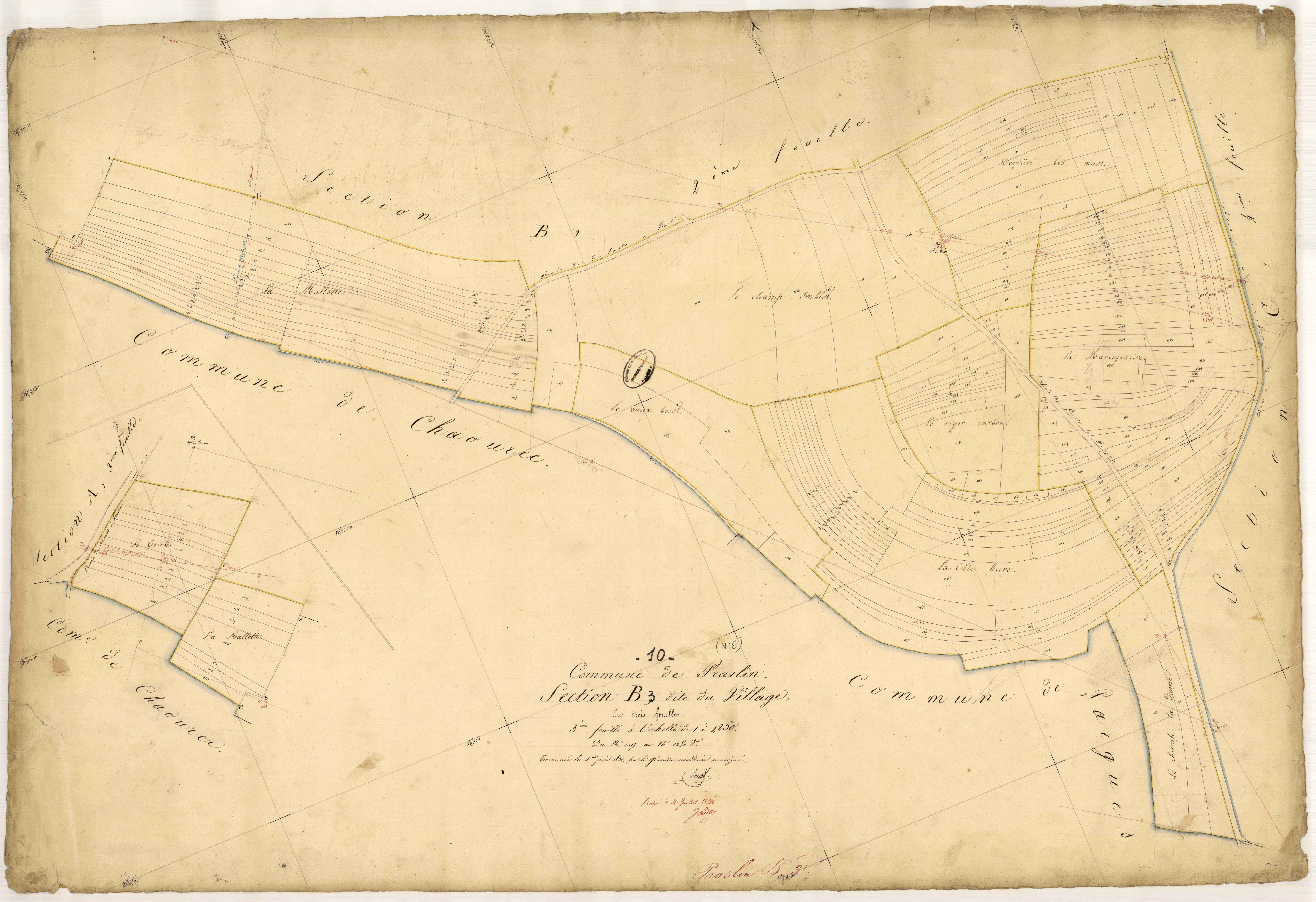 Praslin, section B dite du Village, feuille n° 3, parcelles n° 1017-1250