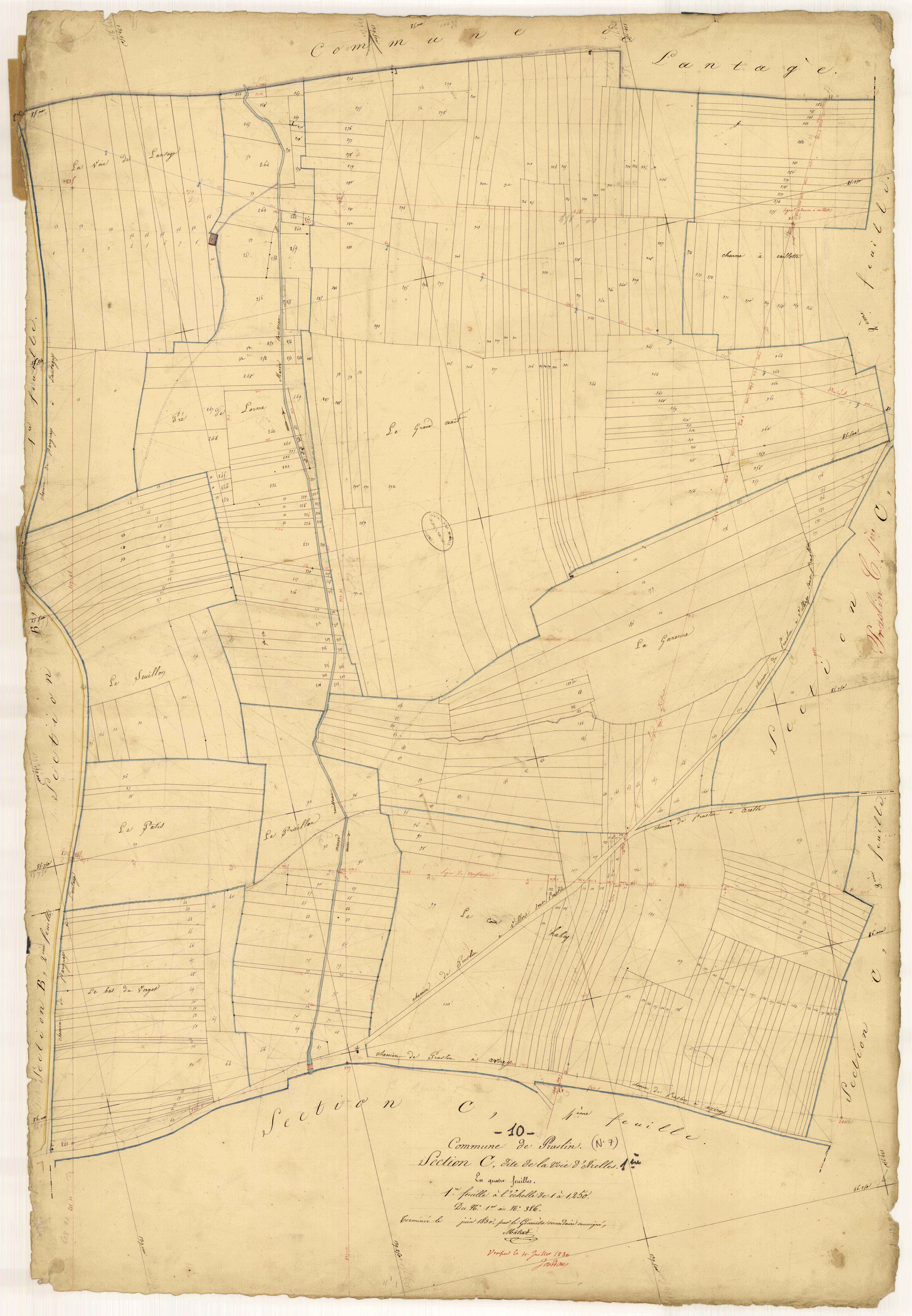 Praslin, section C dite de la Voie d'Arelles, feuille n° 1, parcelles n° 1-386