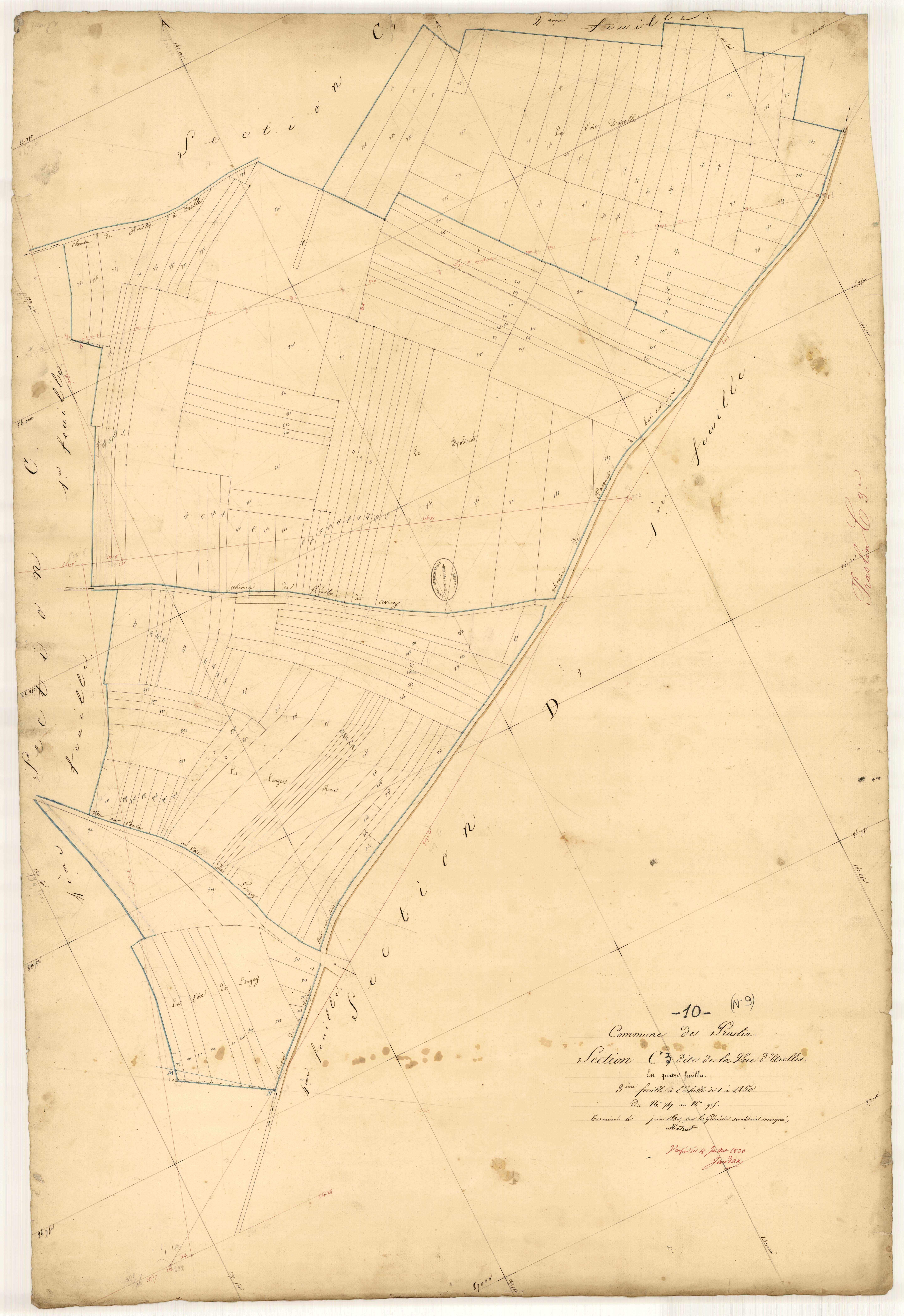 Praslin, section C dite de la Voie d'Arelles, feuille n° 3, parcelles n° 747-915