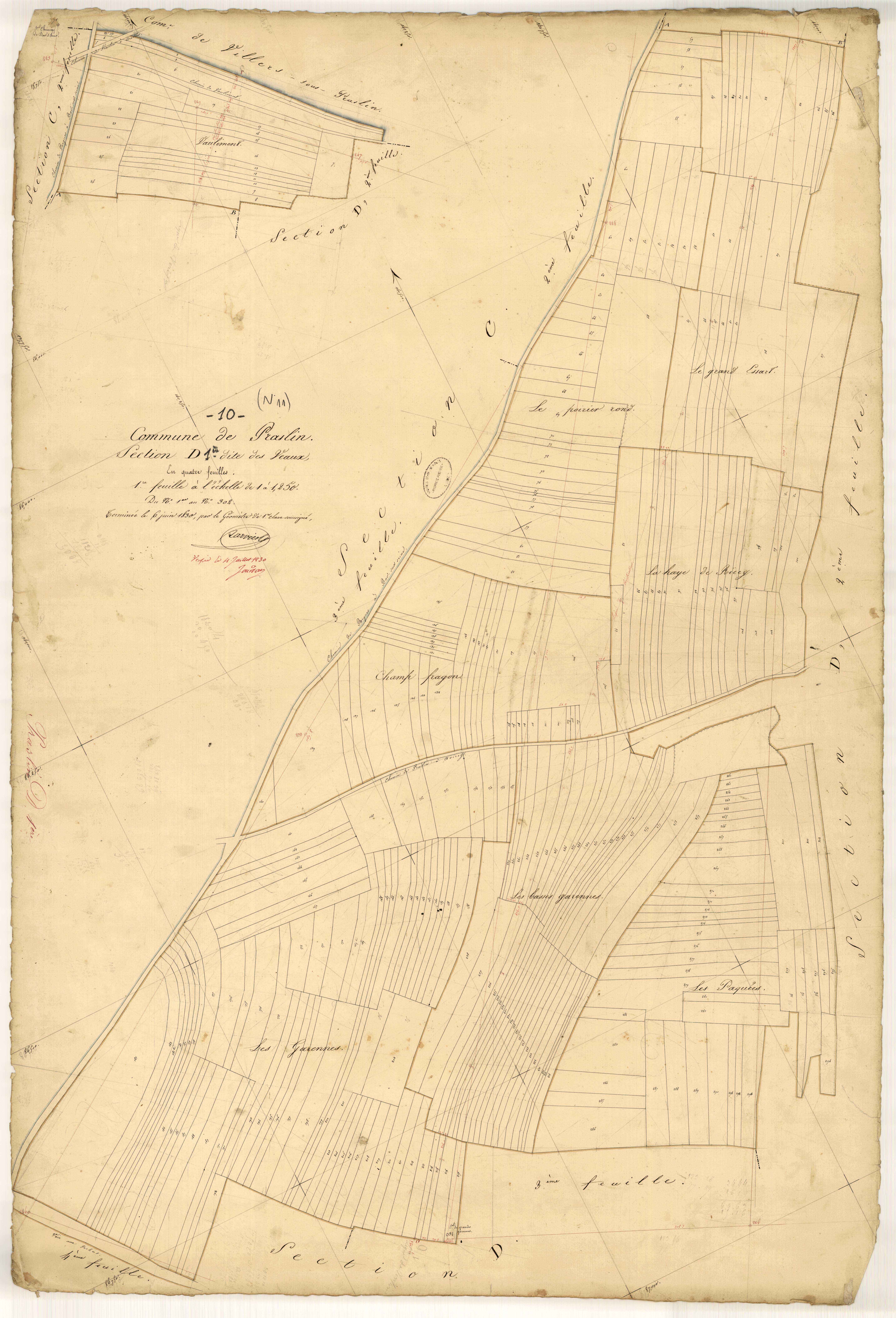 Praslin, section D dite des Vaux, feuille n° 1, parcelles n° 1-302