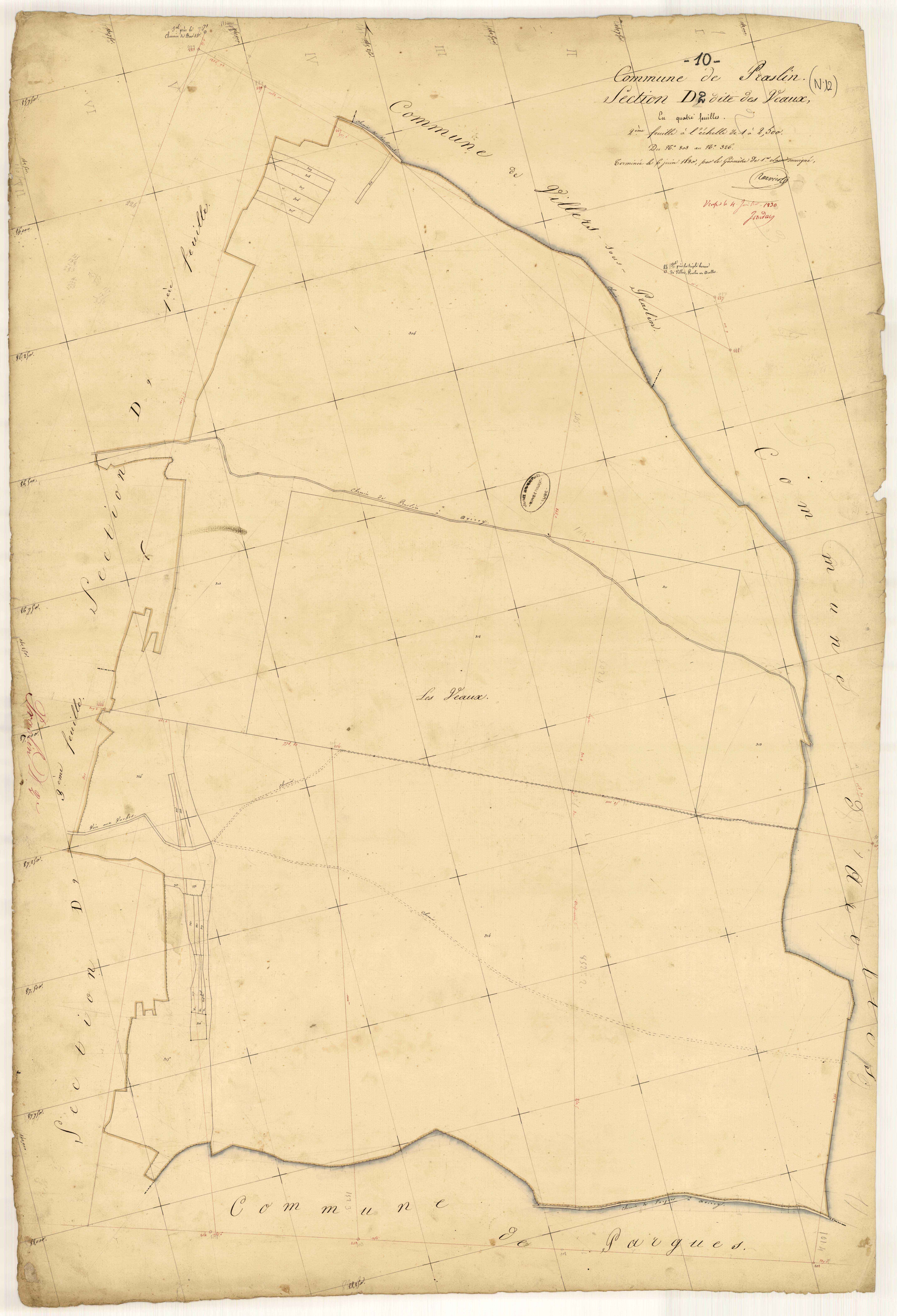 Praslin, section D dite des Vaux, feuille n° 2, parcelles n° 303-326