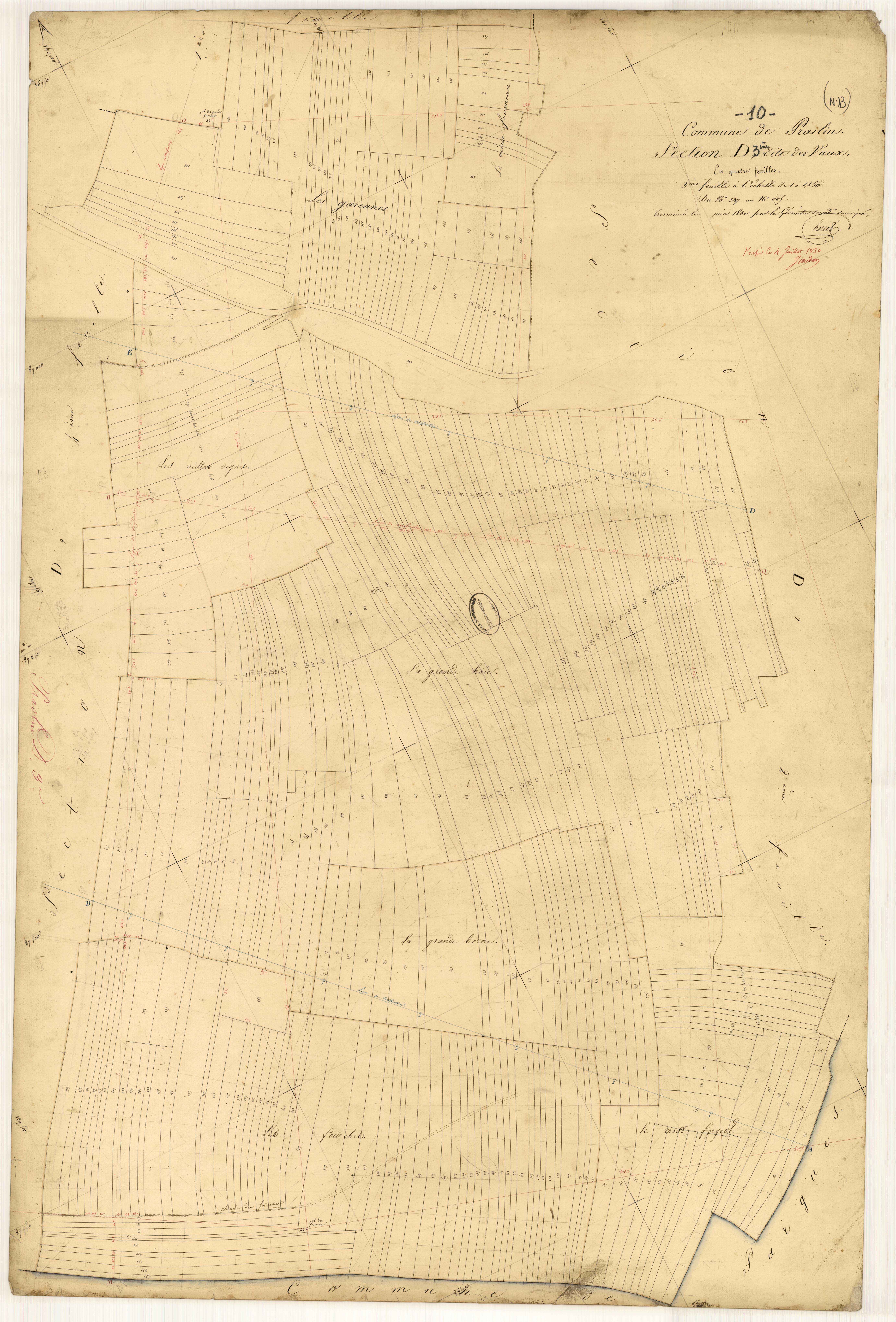 Praslin, section D dite des Vaux, feuille n° 3, parcelles n° 327-665