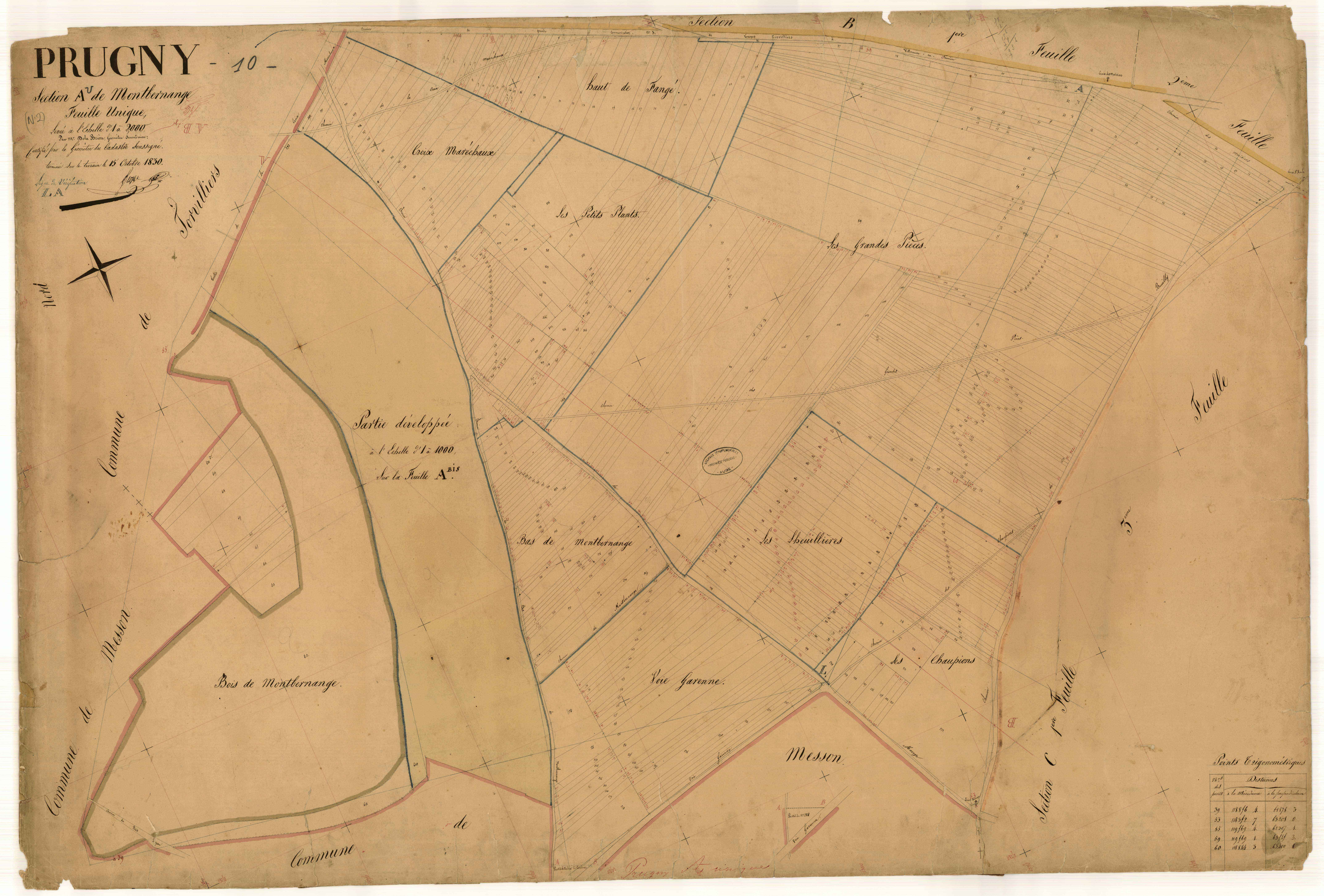 Prugny, section A dite de Montbernange, feuille n° 1, parcelles n° 1-392