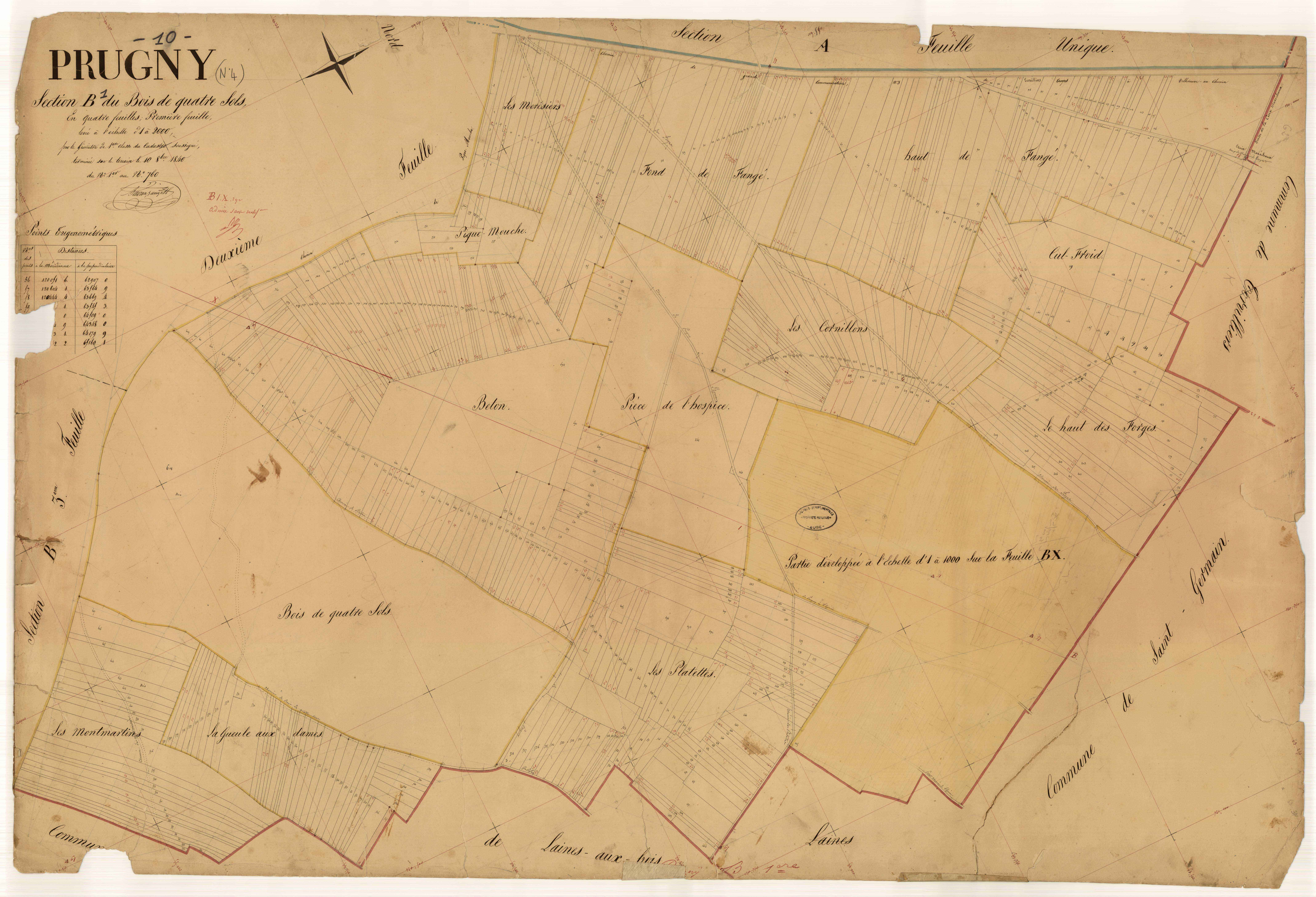 Prugny, section B dite du Bois de quatre sols, feuille n° 1, parcelles n° 1-760