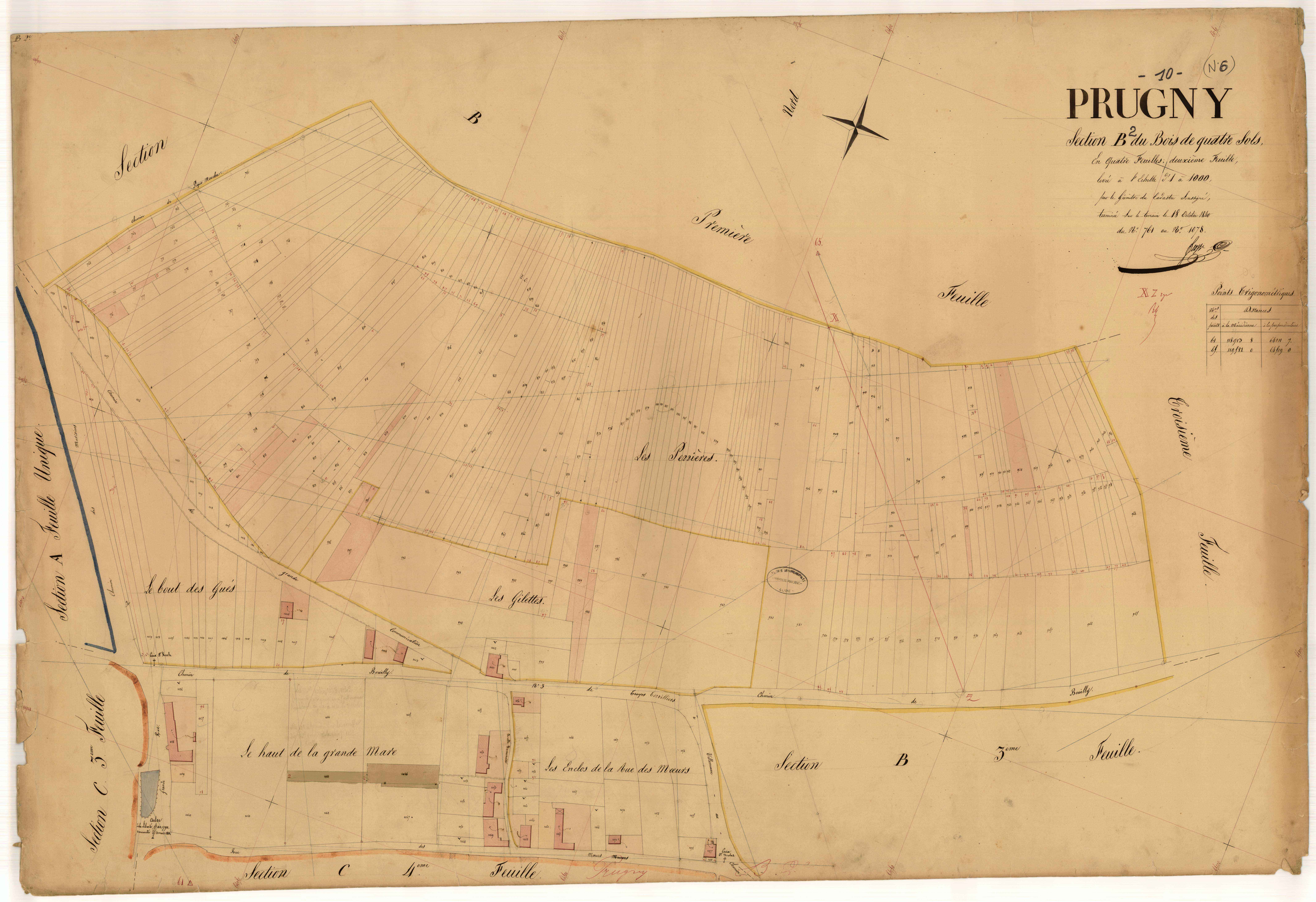 Prugny, section B dite du Bois de quatre sols, feuille n° 2, parcelles n° 761-1078