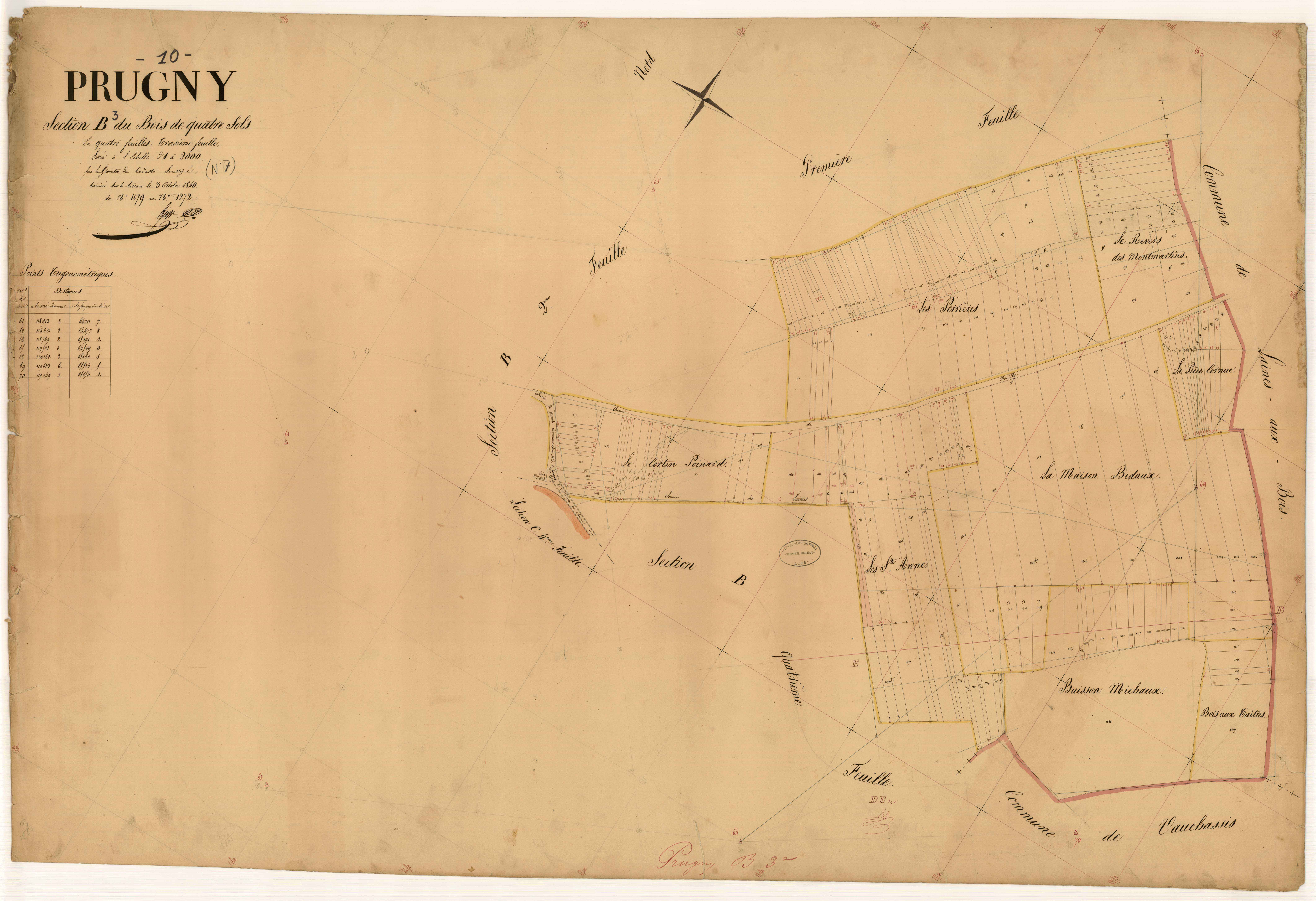 Prugny, section B dite du Bois de quatre sols, feuille n° 3, parcelles n° 1079-1272