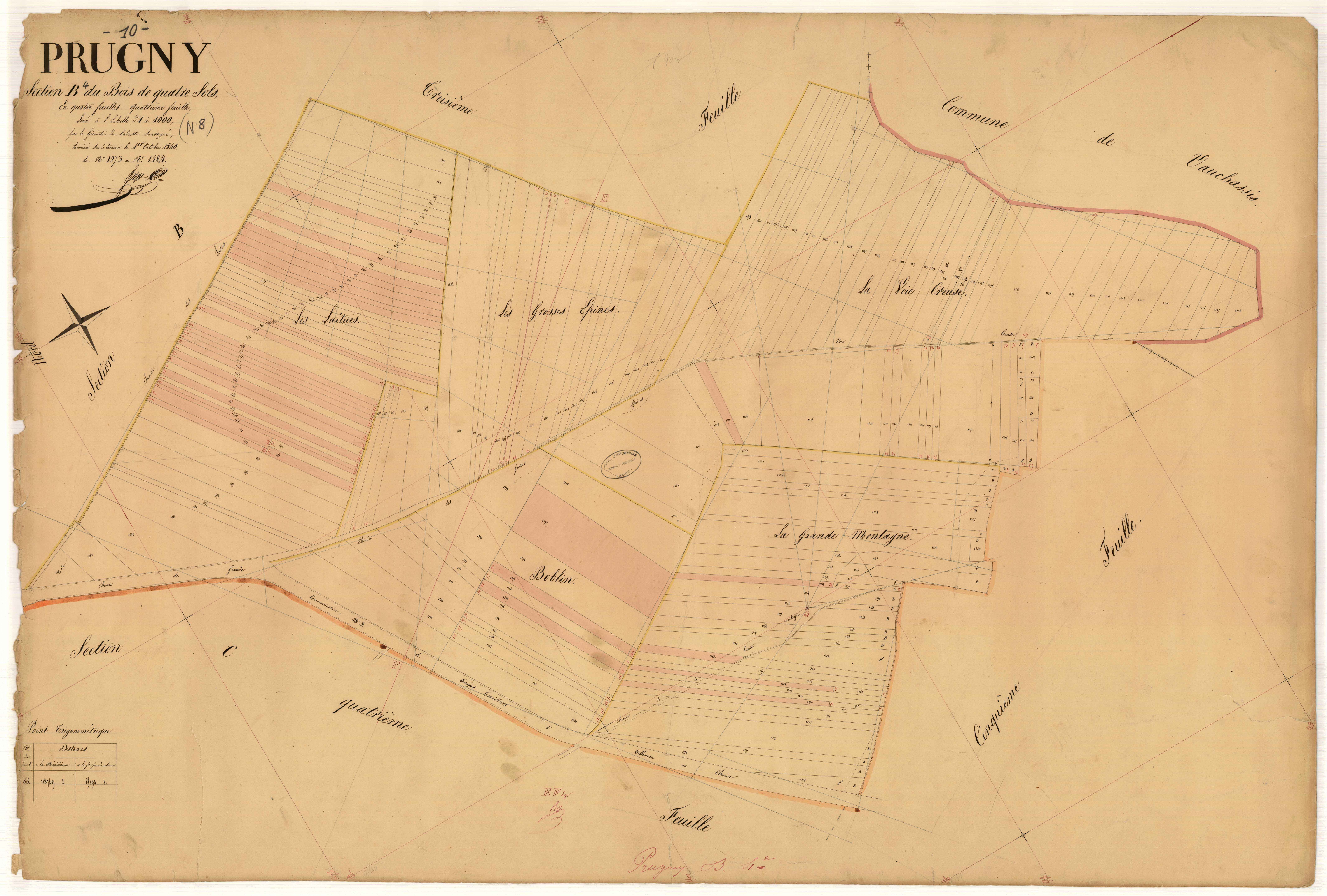 Prugny, section B dite du Bois de quatre sols, feuille n° 4, parcelles n° 1273-1484